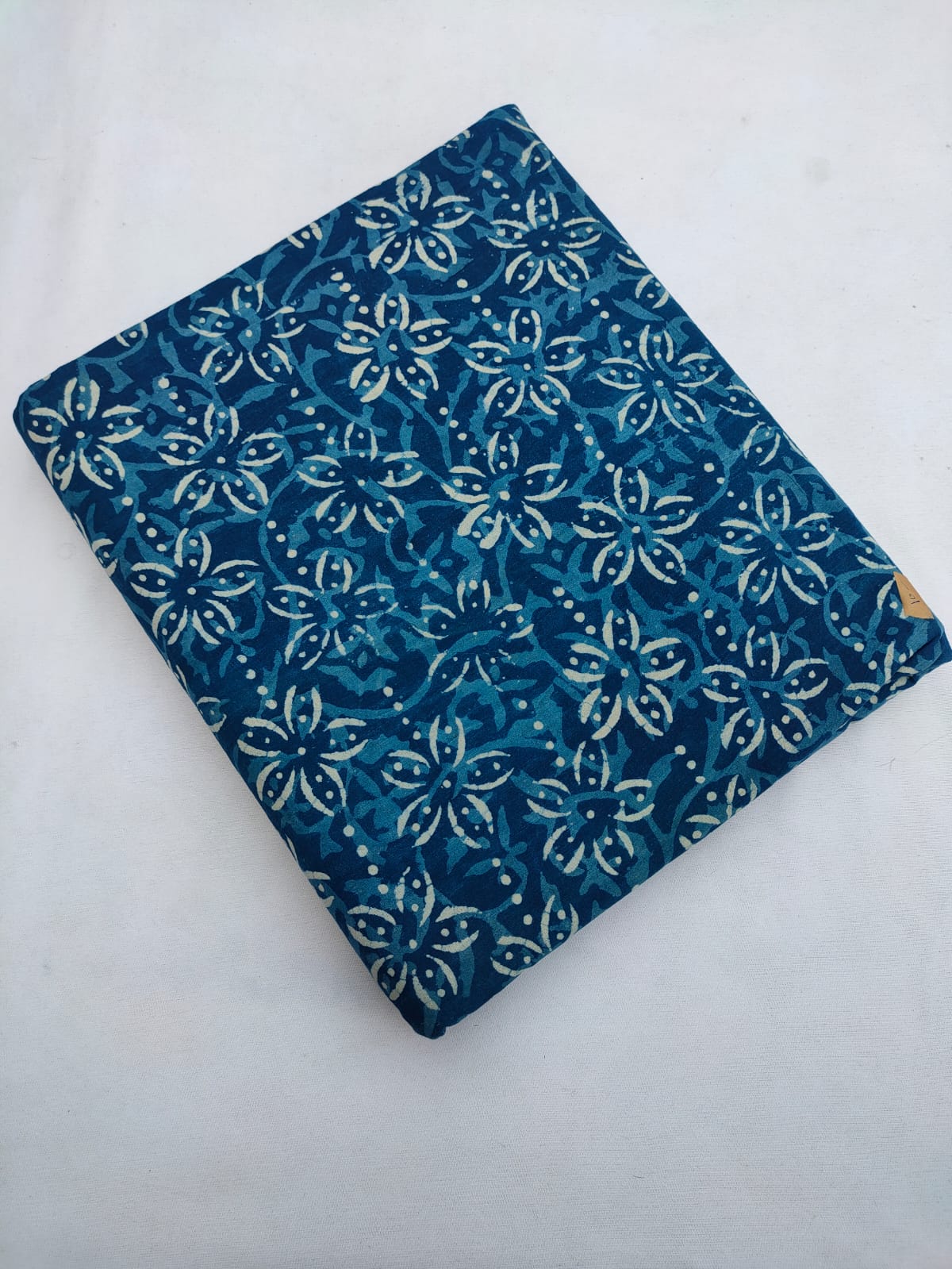 Navy Blue Floral Vine Indigo Print (Dabu Indigo Print) Pure Cotton Fabric From Tulsi Prints