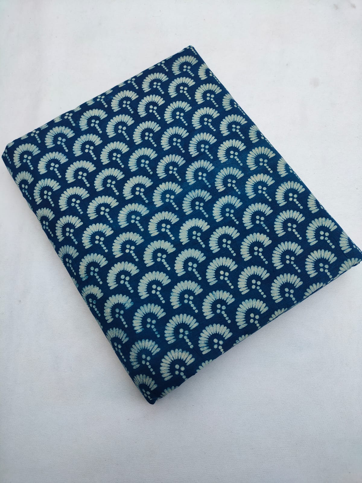 Navy Blue Floral Vine Indigo Print (Dabu Indigo Print) Pure Cotton Fabric From Tulsi Prints
