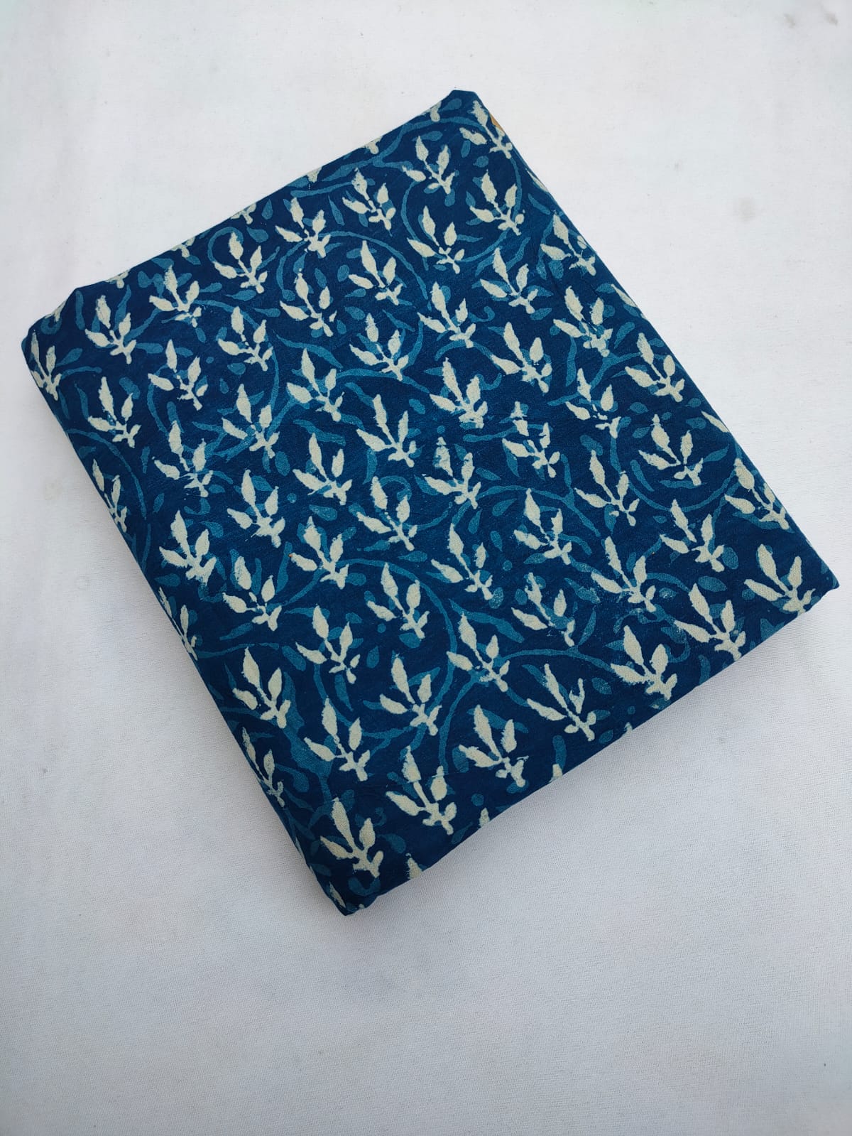 Navy Blue Floral Vine Indigo Print (Dabu Indigo Print) Pure Cotton Fabric From Tulsi Prints