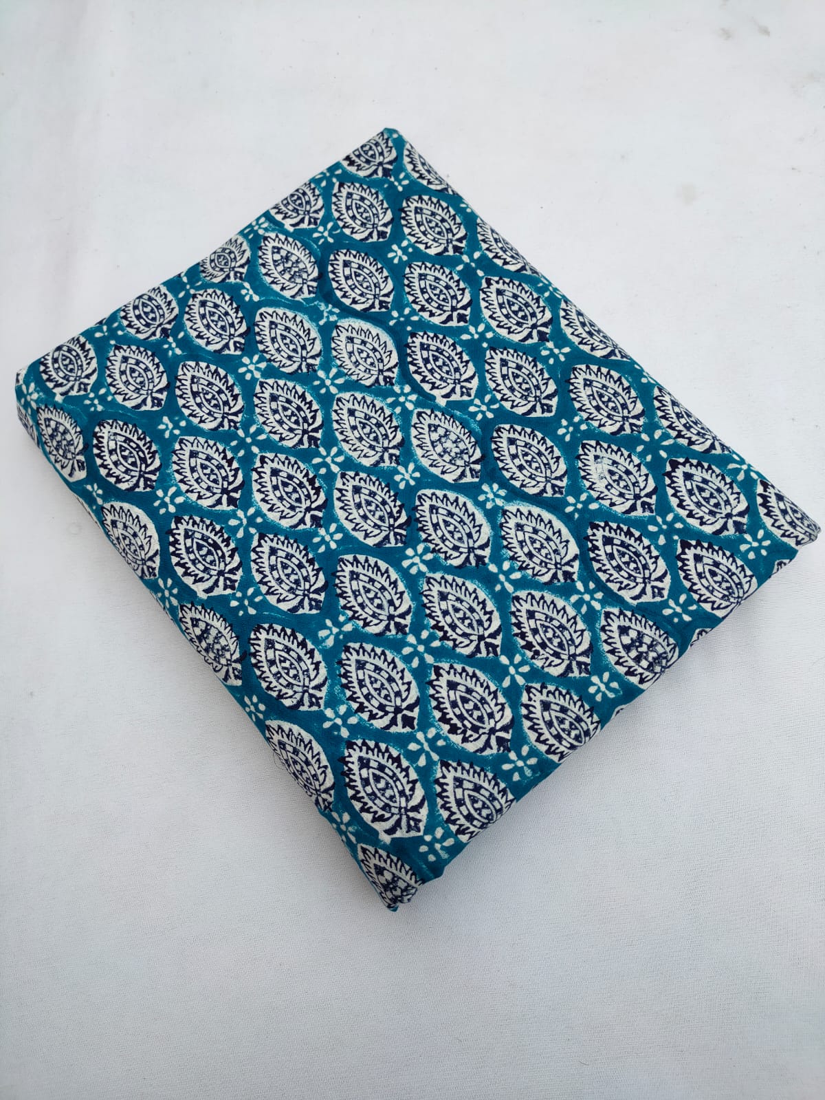 Teal Blue Paisley Floral Indigo Print (Dabu Indigo Print) Pure Cotton Fabric From Tulsi Prints
