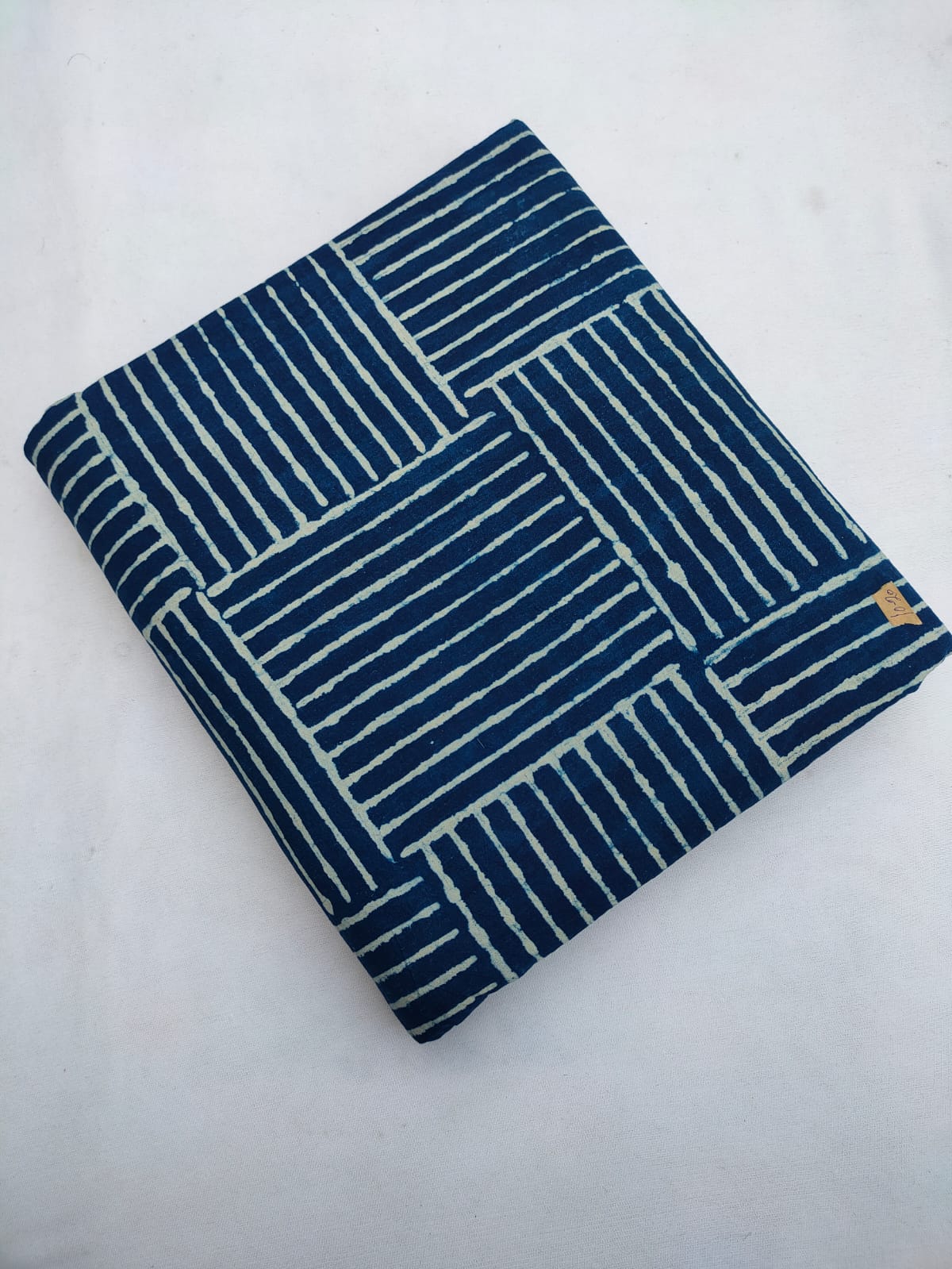 Navy Blue Geometric Indigo Print (Dabu Indigo Print) Pure Cotton Fabric From Tulsi Prints