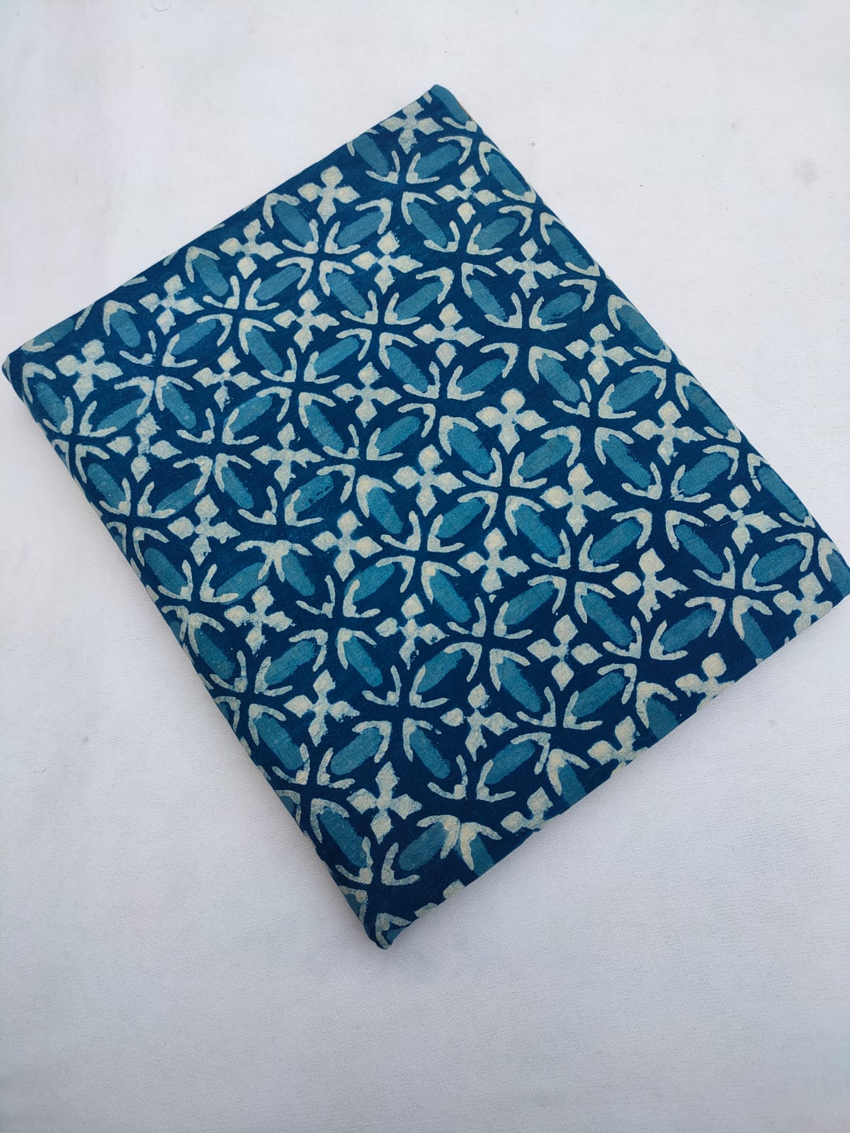 Navy Blue Geometric Indigo Print (Dabu Indigo Print) Pure Cotton Fabric From Tulsi Prints