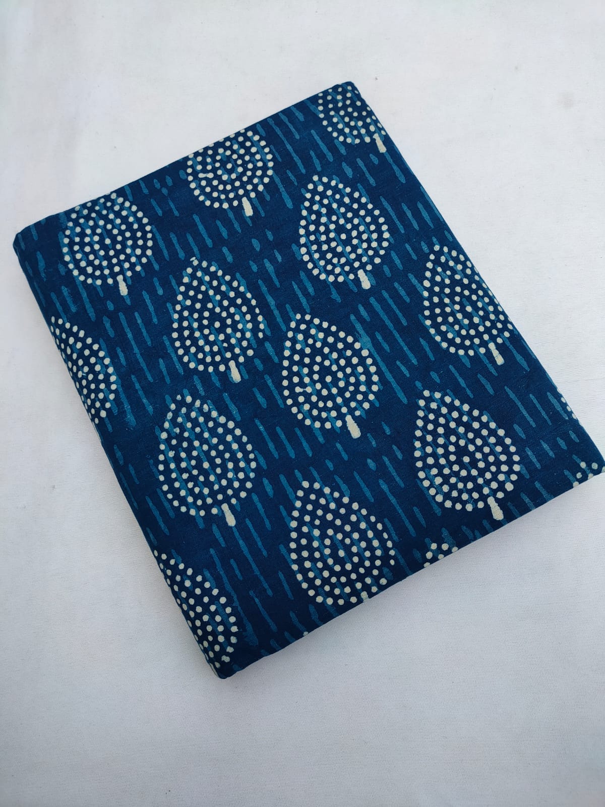Navy Blue Botanical Leaf Indigo Print Pure Cotton Fabric From Tulsi Prints