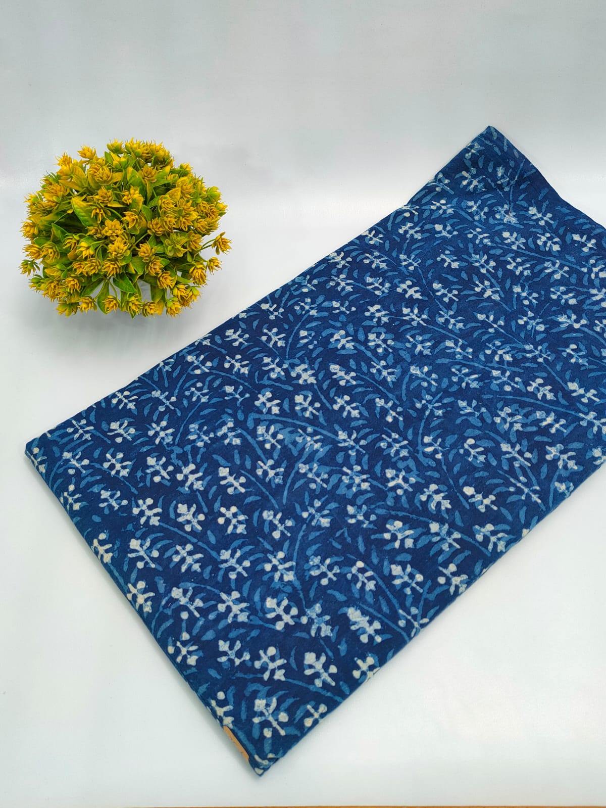 Navy Blue Floral Indigo Print (Dabu Indigo Print) Pure Cotton Fabric From Tulsi Prints