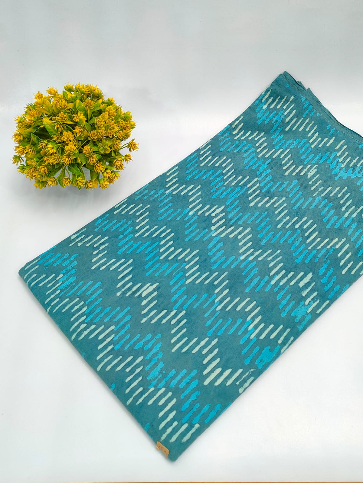 Teal Blue Abstract Dabu Print Pure Cotton Fabric From Tulsi Prints
