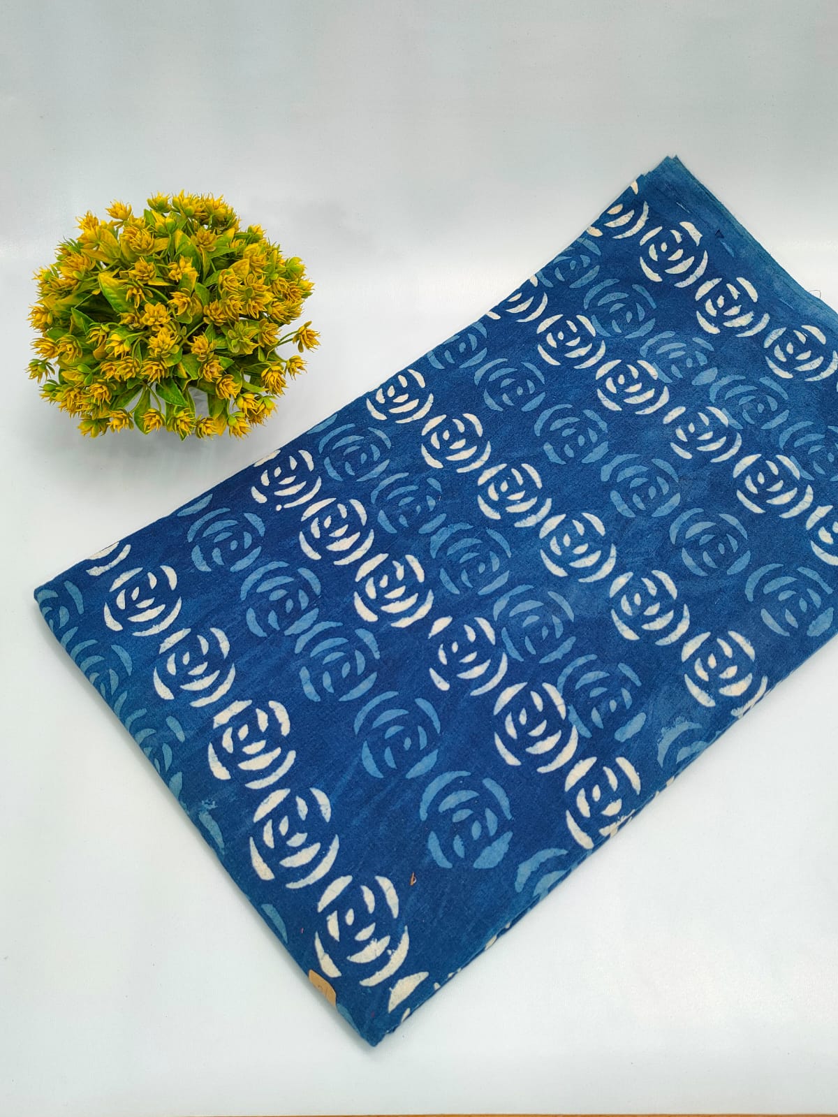 Navy Blue Floral Indigo Print (Dabu Indigo Print) Pure Cotton Fabric From Tulsi Prints