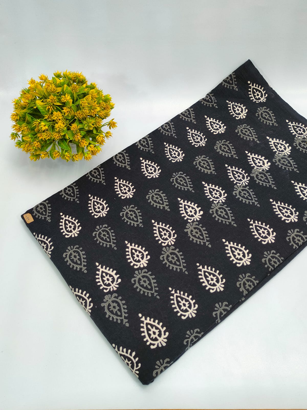 Black Floral Buti Dabu Print Pure Cotton Fabric From Tulsi Prints