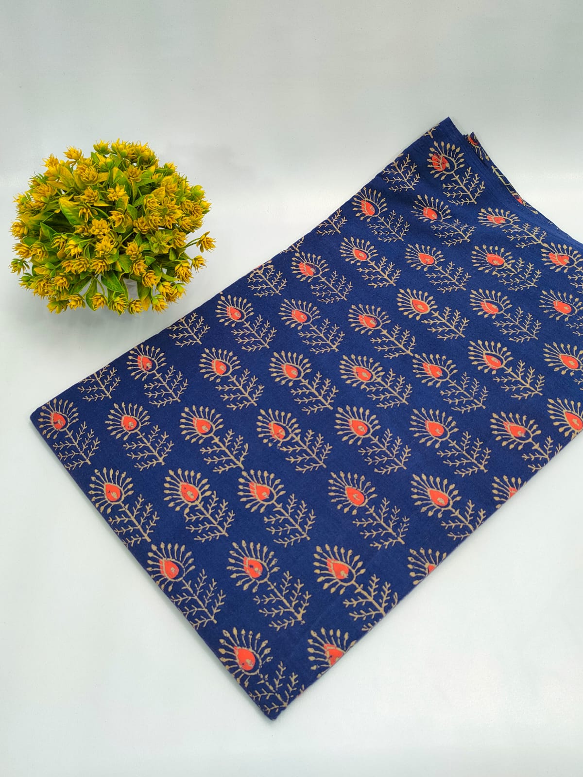 Navy Blue Floral Indigo Print (Dabu Indigo Print) Pure Cotton Fabric From Tulsi Prints