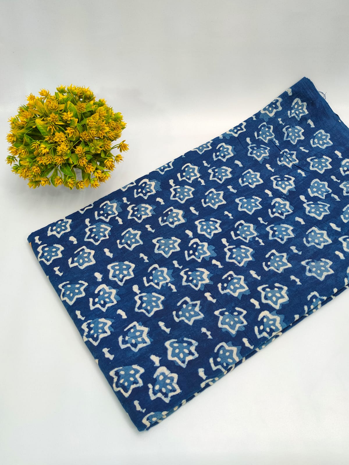 Navy Blue Floral Indigo Print (Dabu Indigo Print) Pure Cotton Fabric From Tulsi Prints
