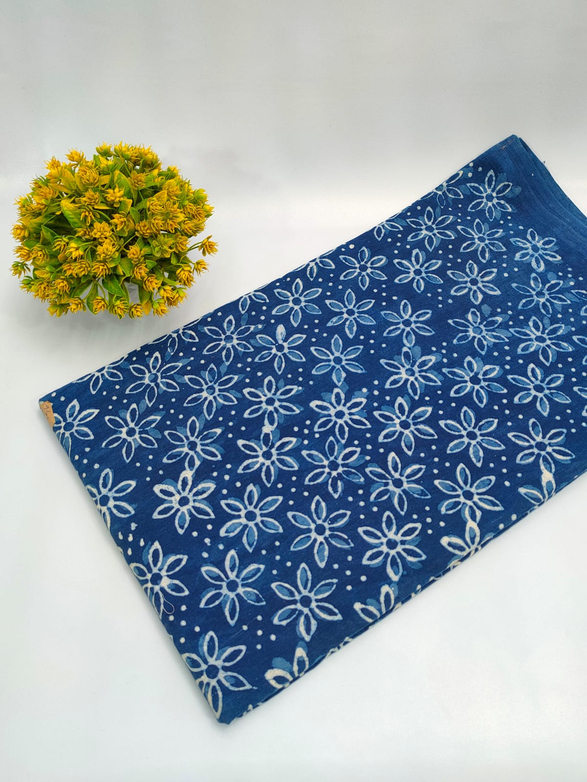 Navy Blue Floral Indigo Print (Dabu Indigo Print) Pure Cotton Fabric From Tulsi Prints