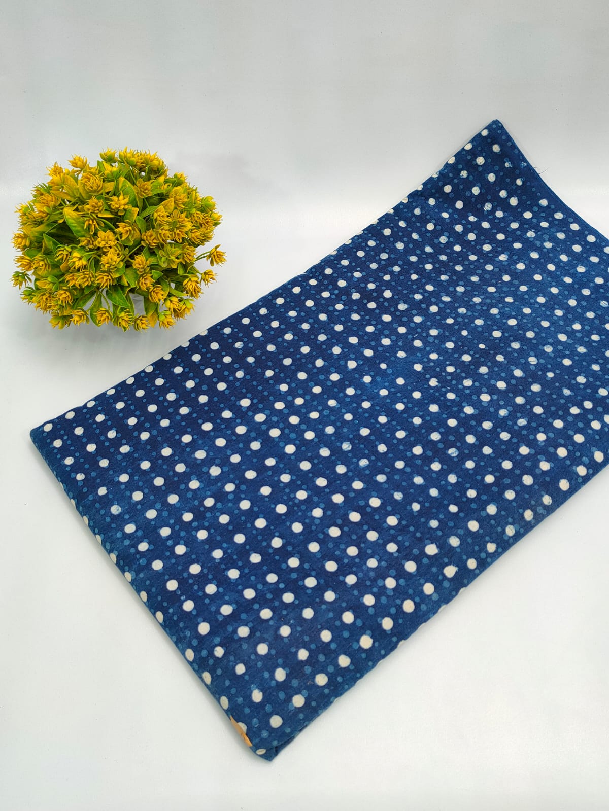 Navy Blue Polka Dot Indigo Print (Dabu Indigo Print) Pure Cotton Fabric From Tulsi Prints
