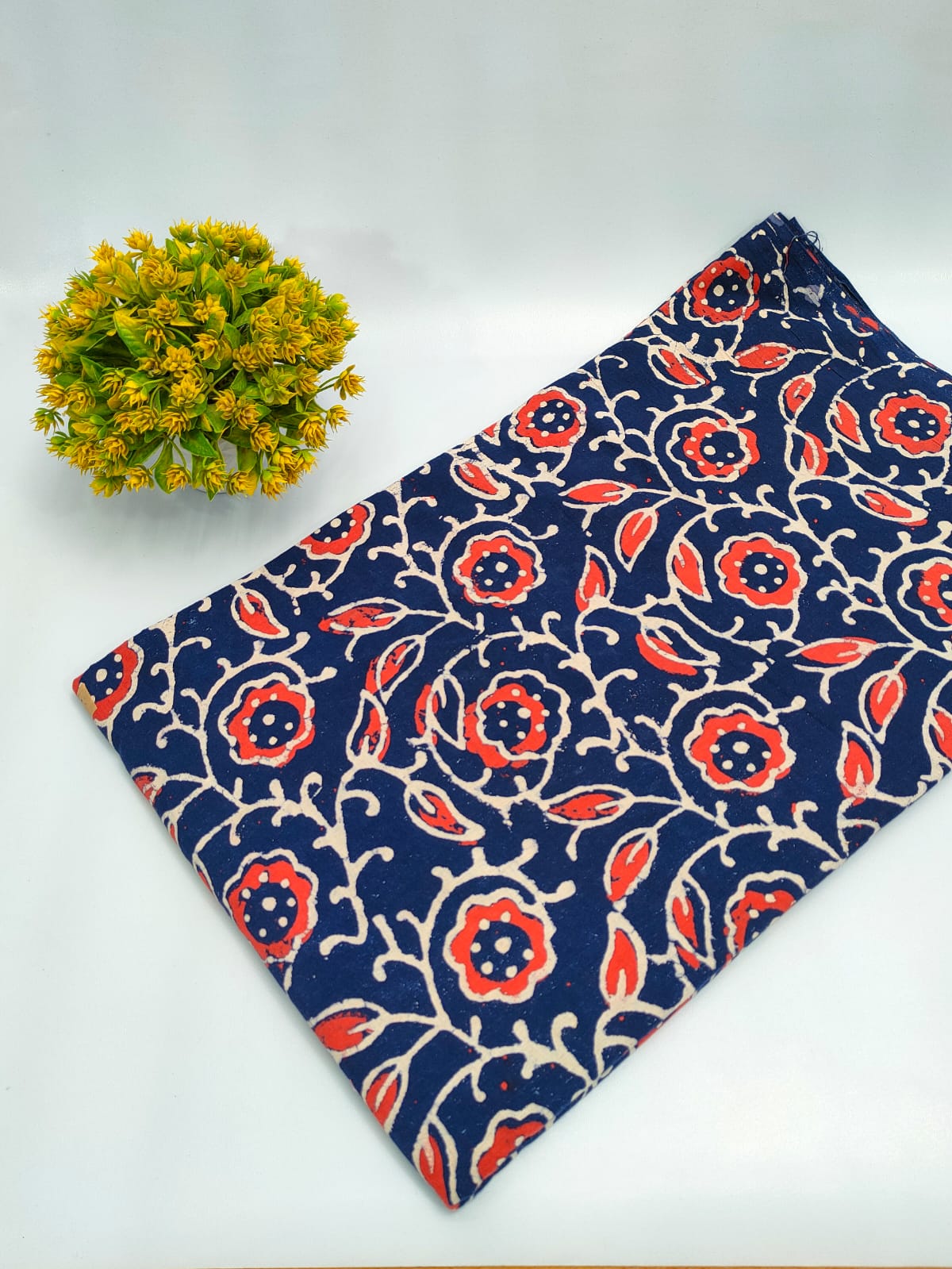 Navy Blue Floral Indigo Print (Dabu Indigo Print) Pure Cotton Fabric From Tulsi Prints