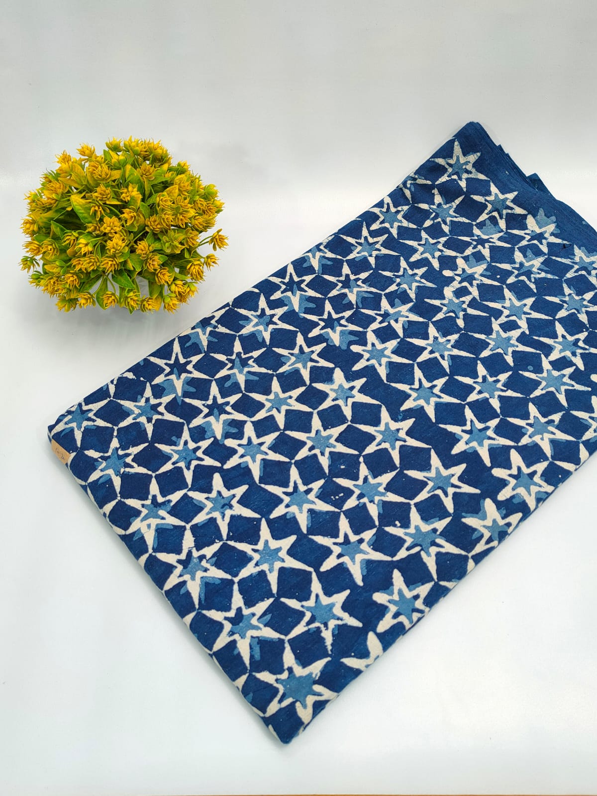 Navy Blue Star Geometric Indigo Print (Dabu Indigo Print) Pure Cotton Fabric From Tulsi Prints