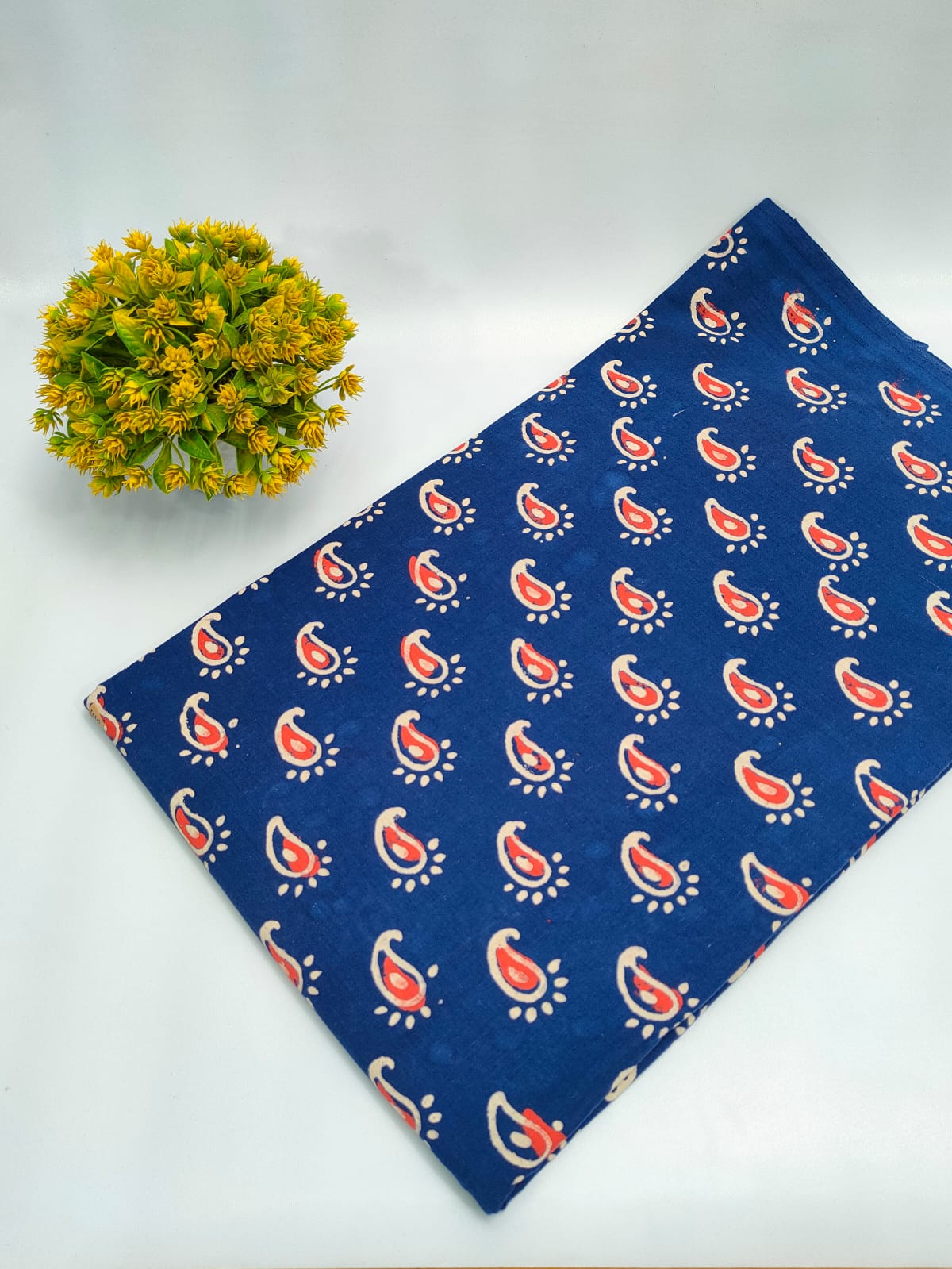Navy Blue Paisley Indigo Print Pure Cotton Fabric From Tulsi Prints