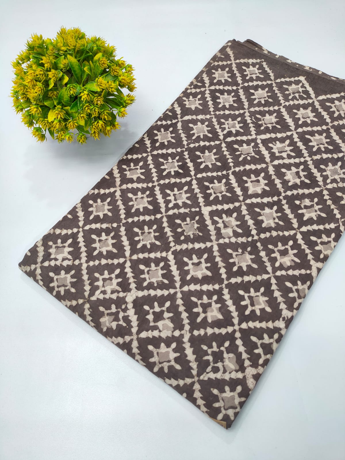 Brown Geometric Dabu Print Pure Cotton Fabric From Tulsi Prints