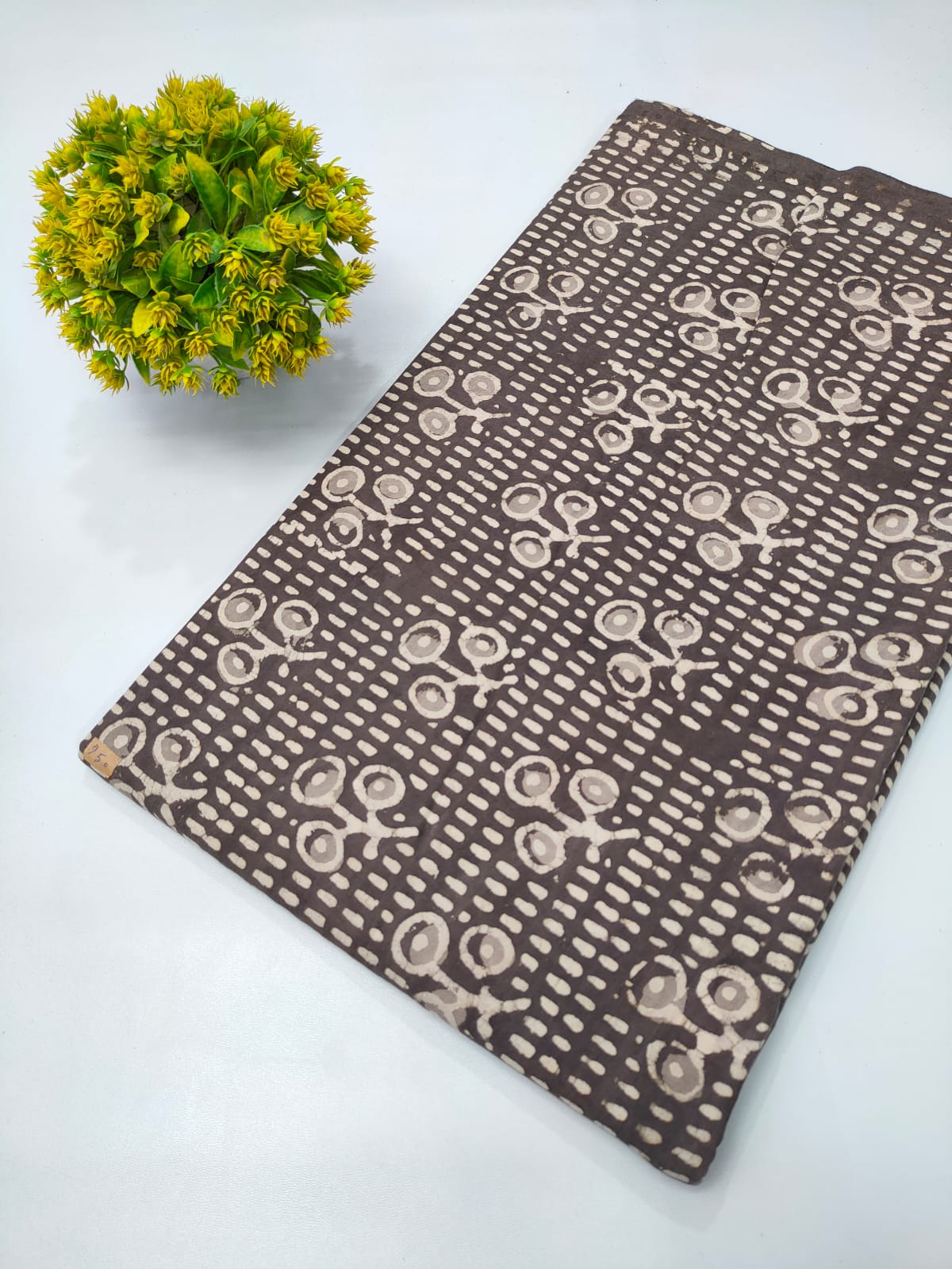 Dark Brown Floral Dabu Print Pure Cotton Fabric From Tulsi Prints