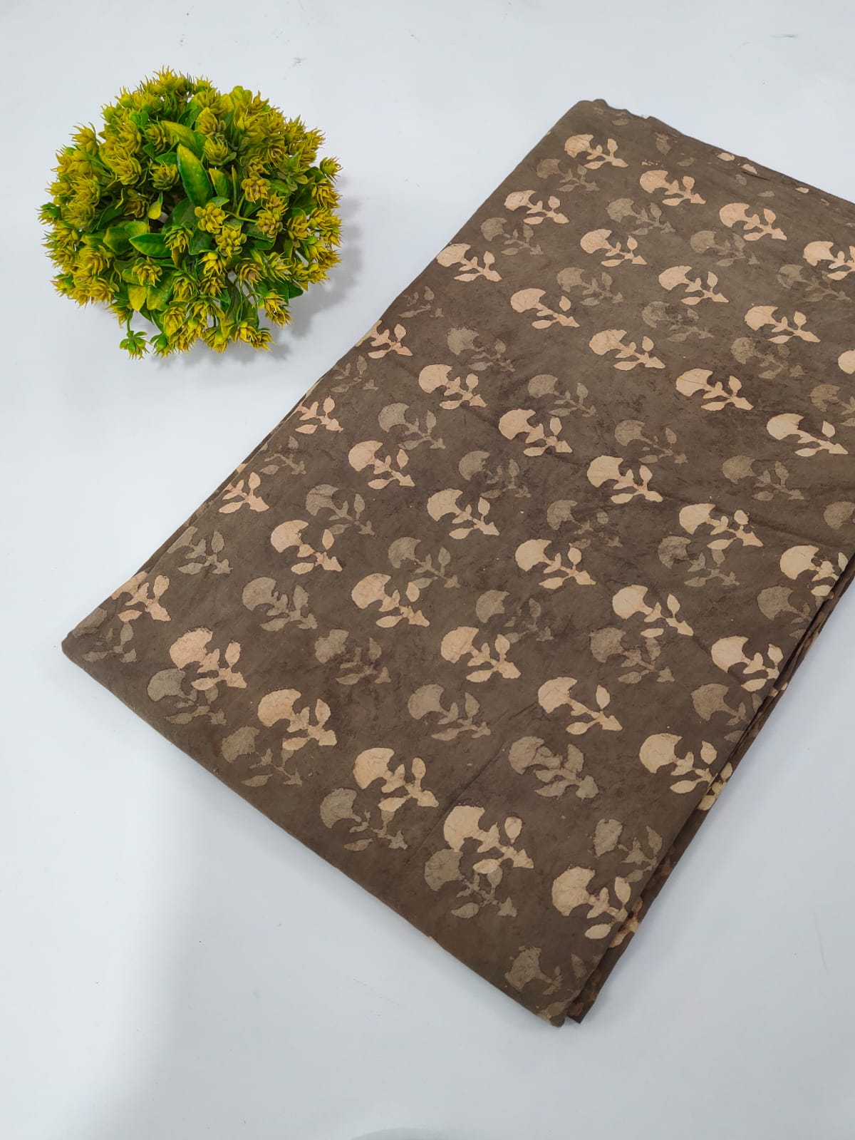 Brown Floral Dabu Print Pure Cotton Fabric From Tulsi Prints