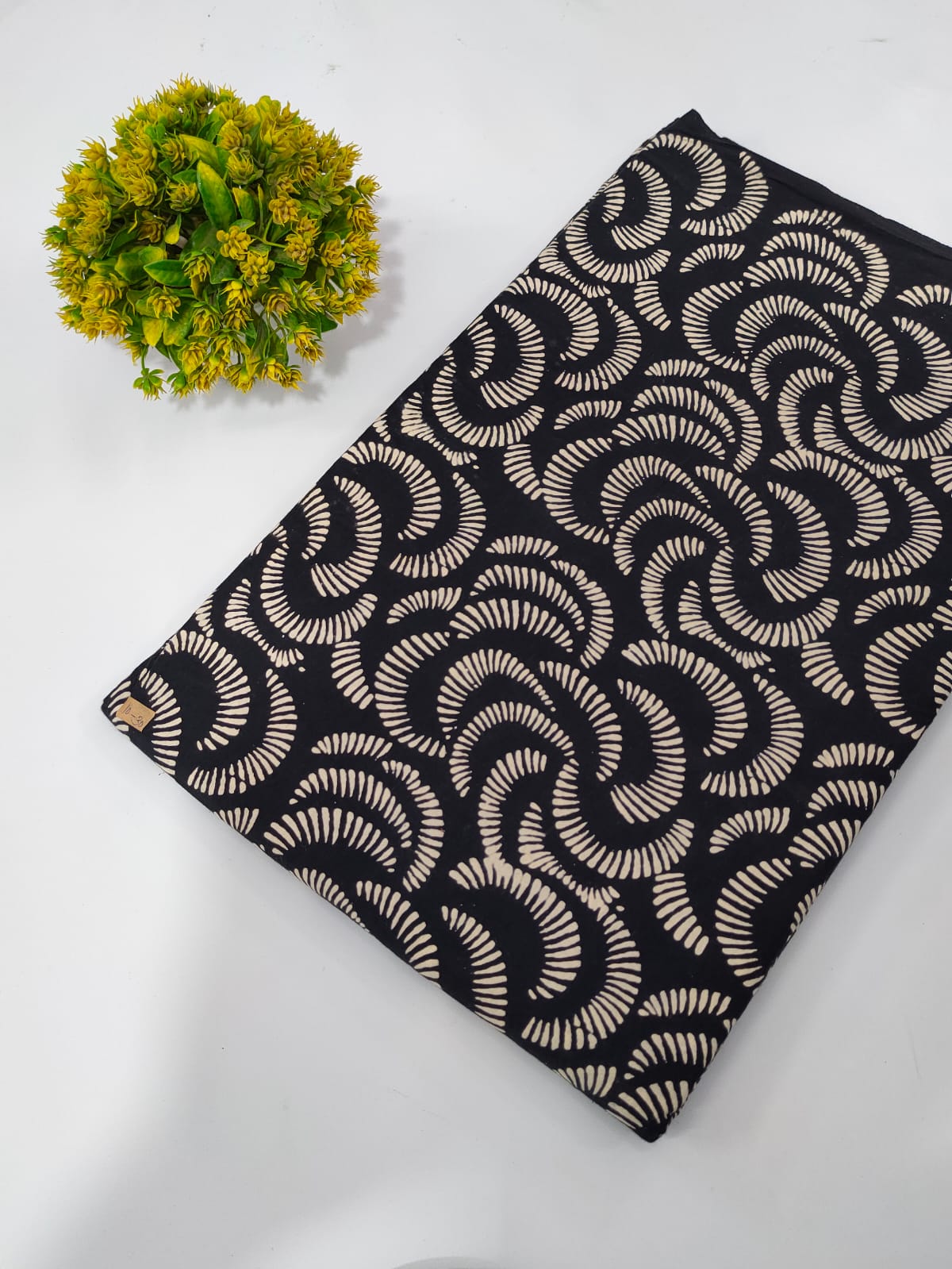 Black and White Abstract Motif Dabu Print Pure Cotton Fabric From Tulsi Prints