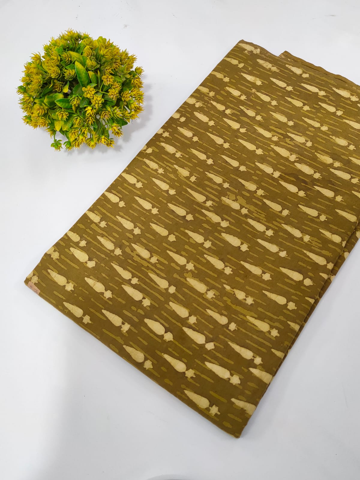 Olive Green Abstract Dabu Print Pure Cotton Fabric From Tulsi Prints