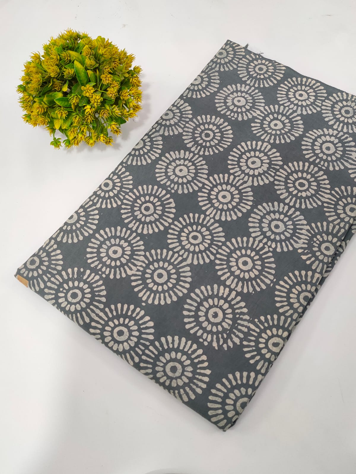 Grey Floral Dabu Print Pure Cotton Fabric From Tulsi Prints