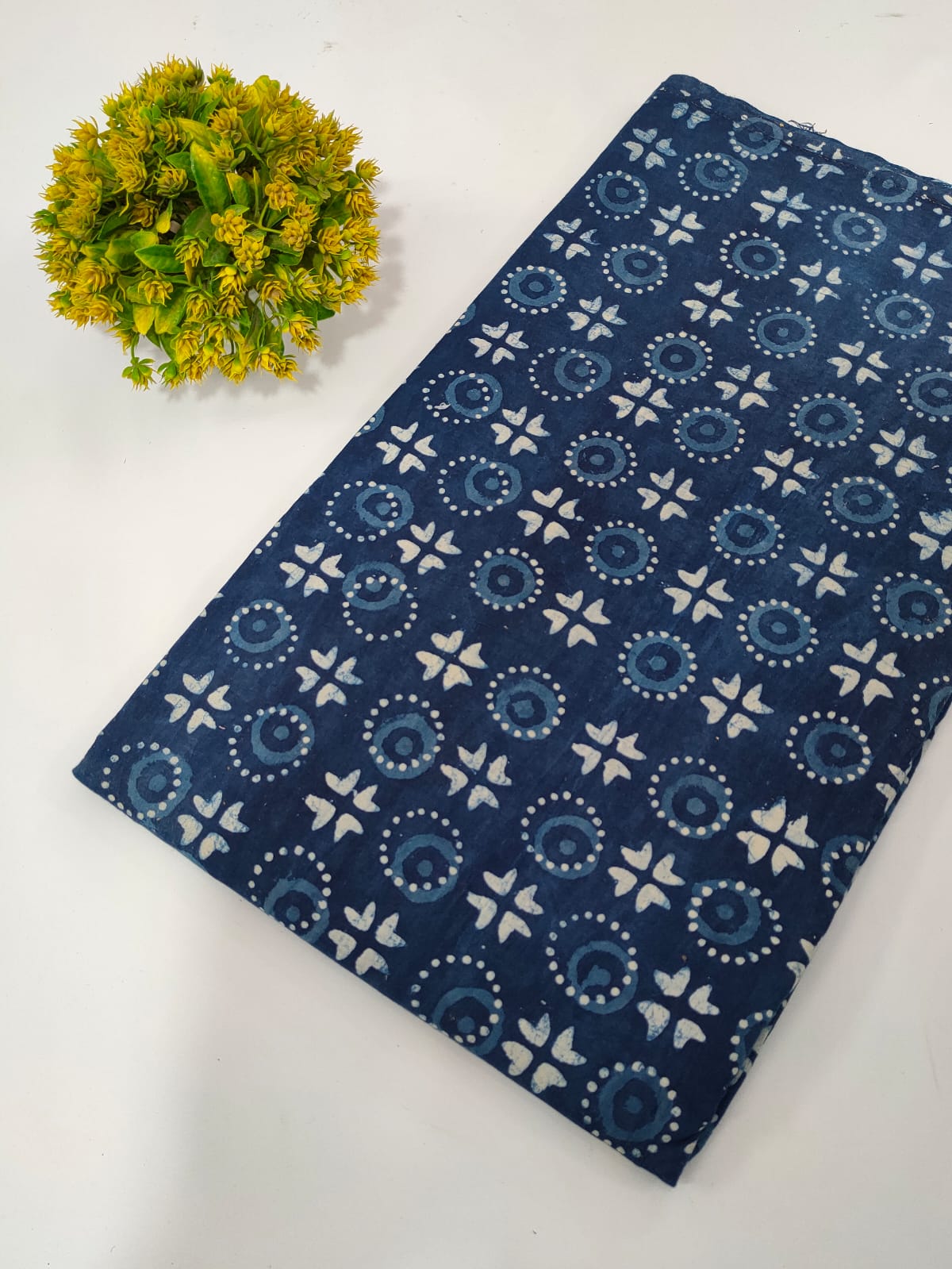 Navy Blue Geometric Indigo Print (Dabu Indigo Print) Pure Cotton Fabric From Tulsi Prints