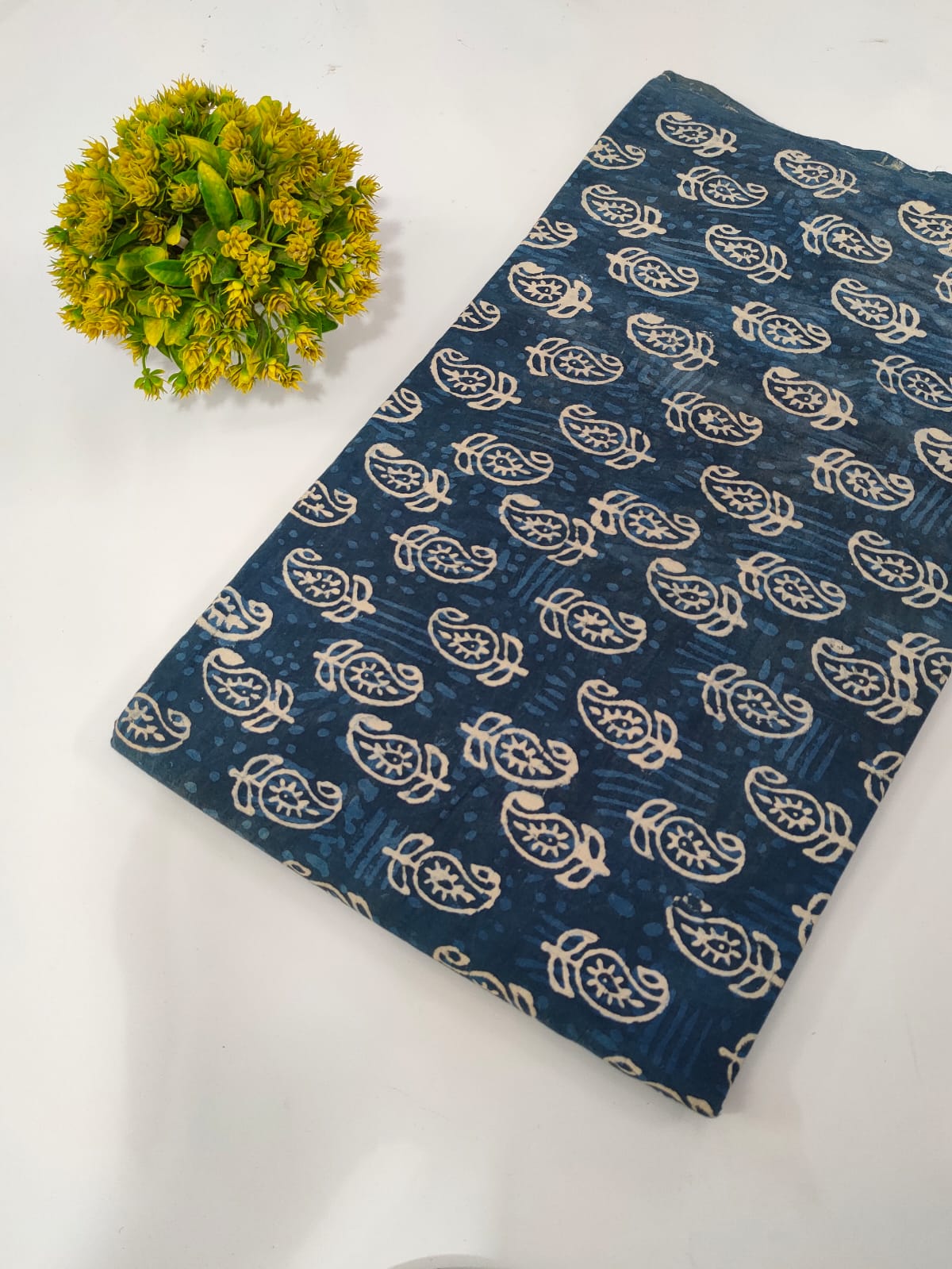 Navy Blue Paisley Indigo Print (Dabu Indigo Print) Pure Cotton Fabric From Tulsi Prints