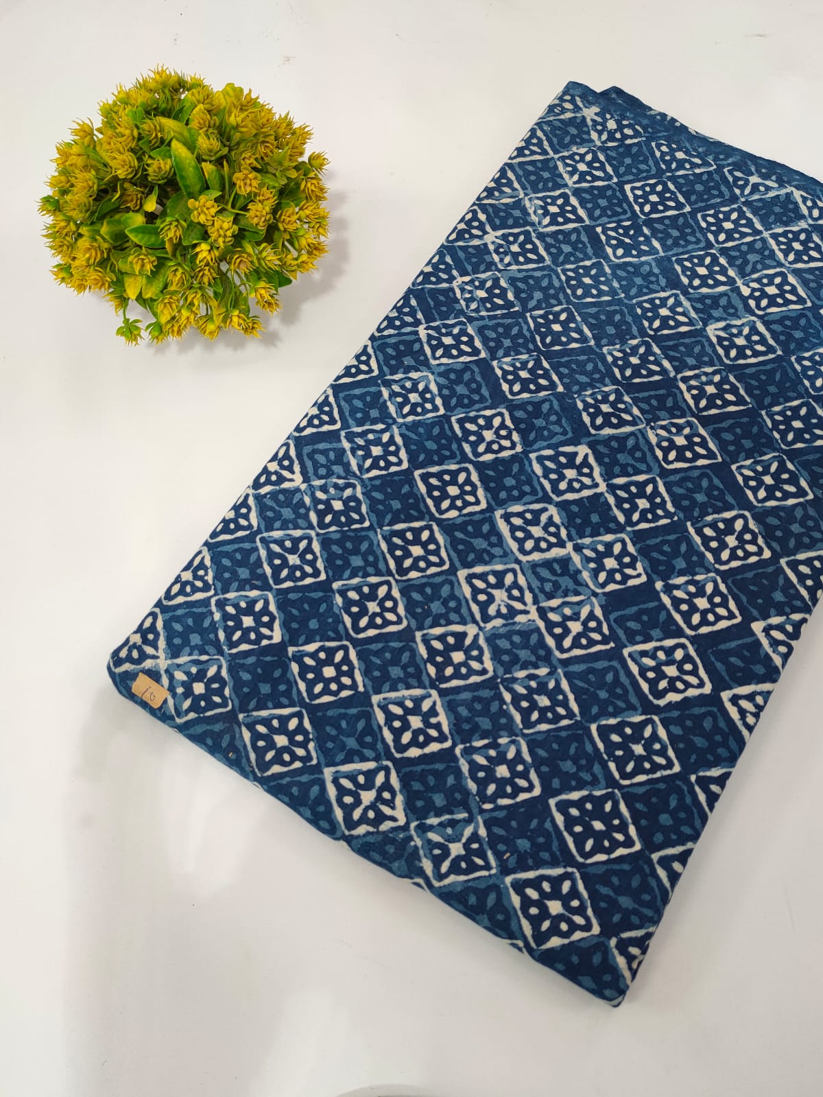 Navy Blue Geometric Indigo Print (Dabu Indigo Print) Pure Cotton Fabric From Tulsi Prints