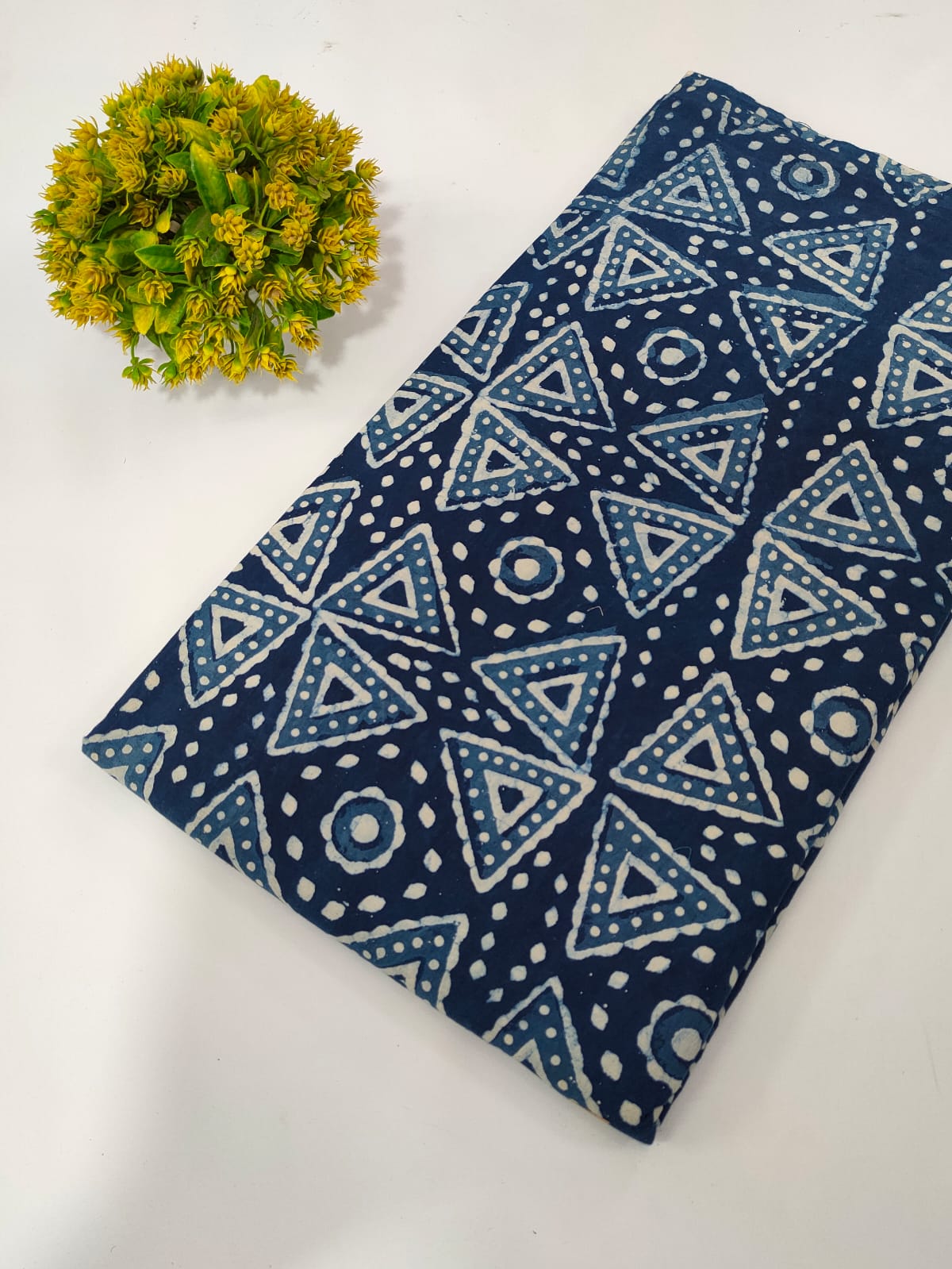 Navy Blue Geometric Indigo Print (Dabu Indigo Print) Pure Cotton Fabric From Tulsi Prints