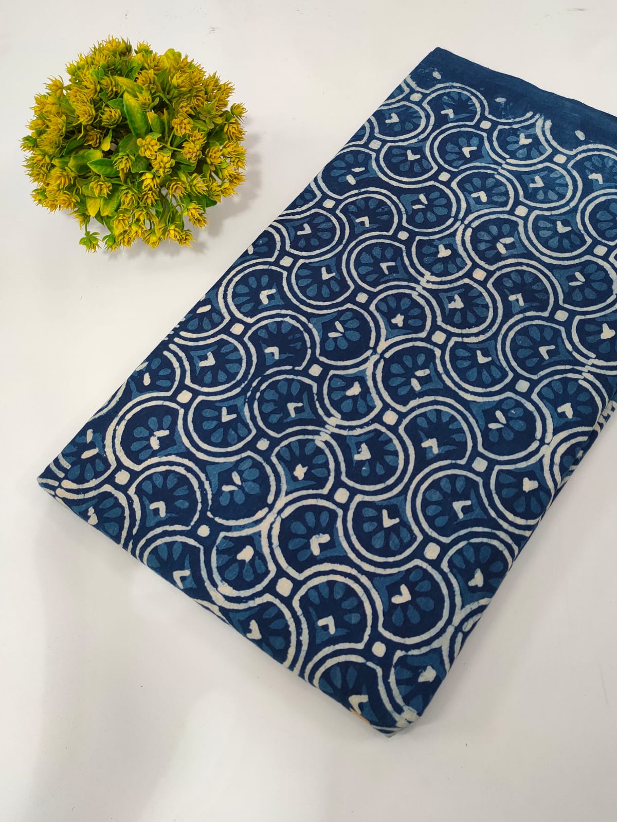 Navy Blue Geometric Indigo Print (Dabu Indigo Print) Pure Cotton Fabric From Tulsi Prints