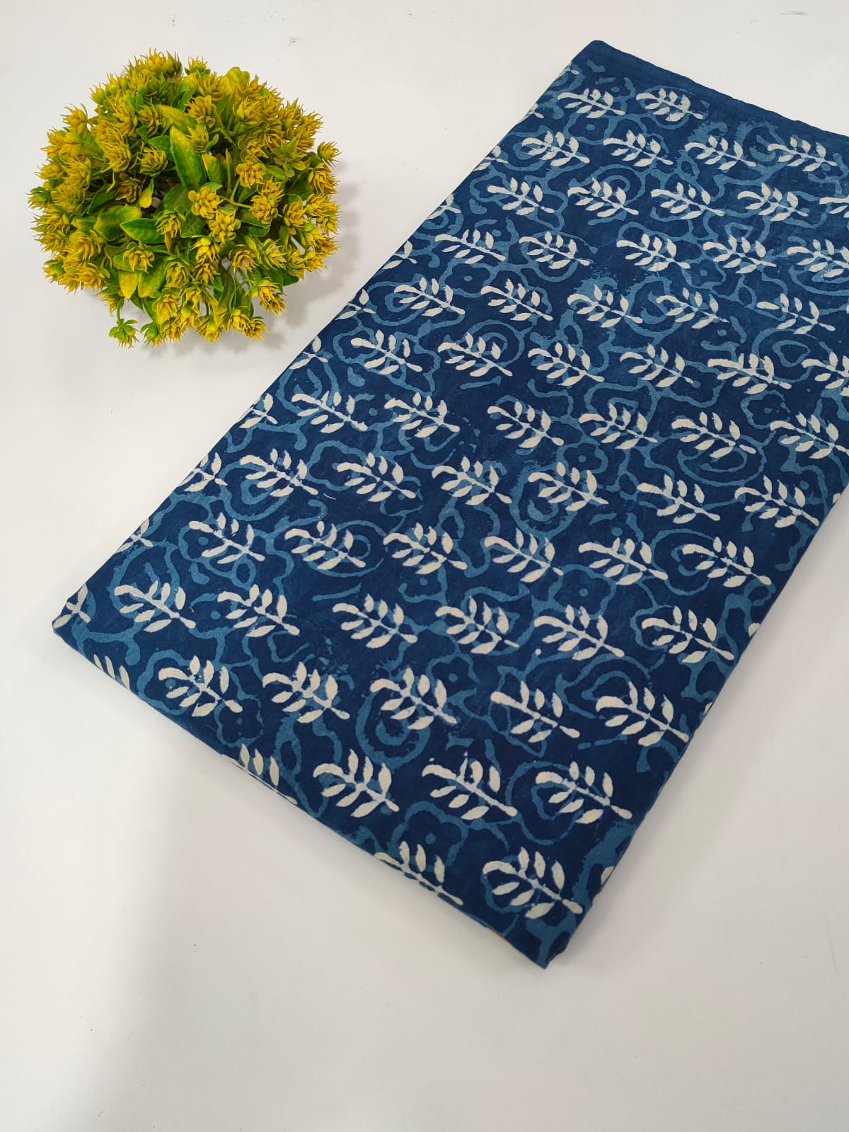 Navy Blue Floral Indigo Print (Dabu Indigo Print) Pure Cotton Fabric From Tulsi Prints
