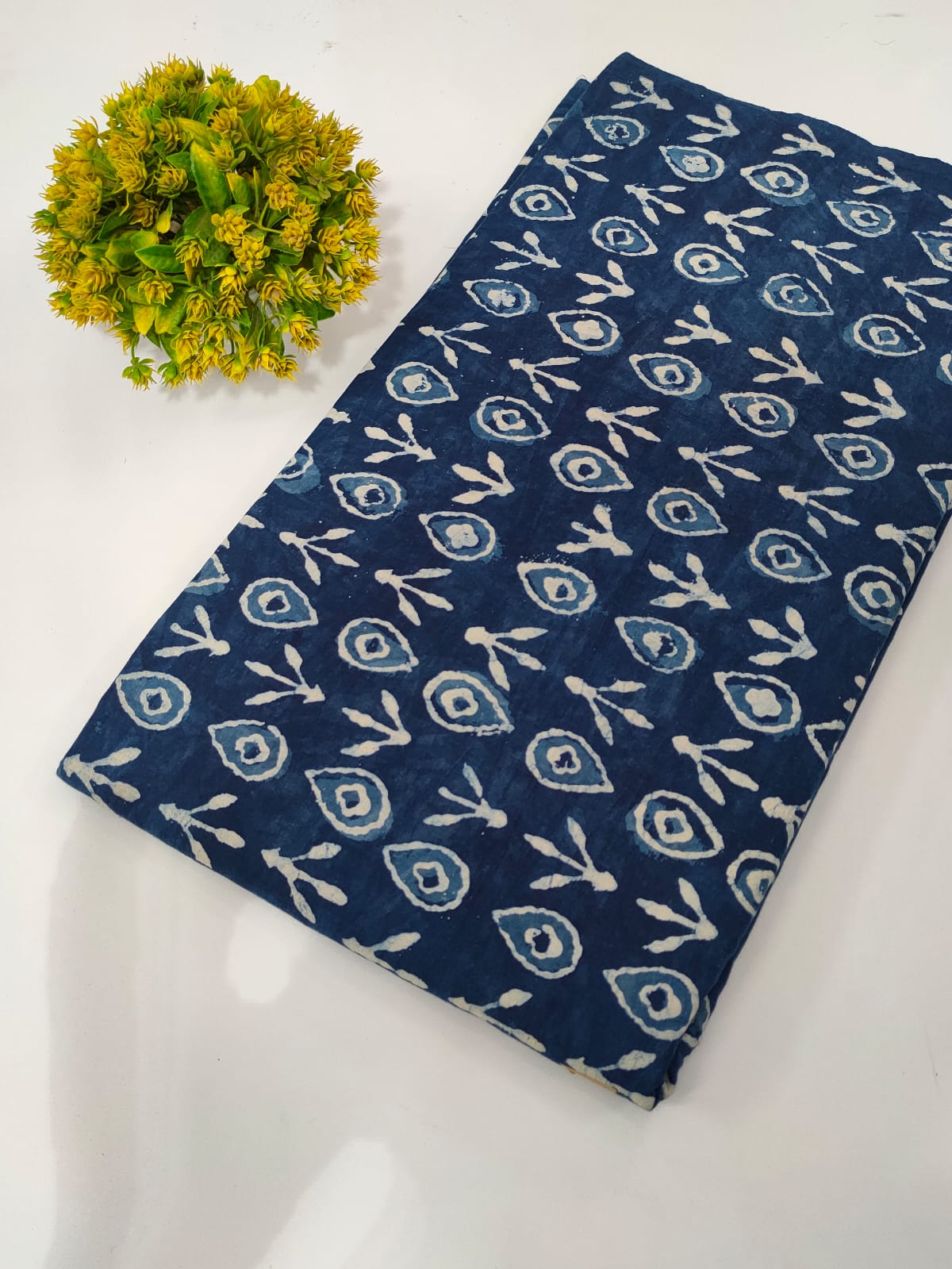 Navy Blue Abstract Motif Indigo Print (Dabu Indigo Print) Pure Cotton Fabric From Tulsi Prints