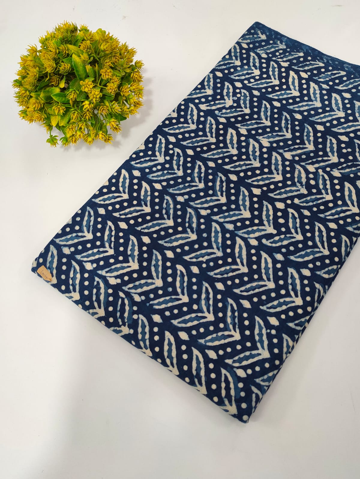 Navy Blue Chevron Indigo Print Pure Cotton Fabric From Tulsi Prints
