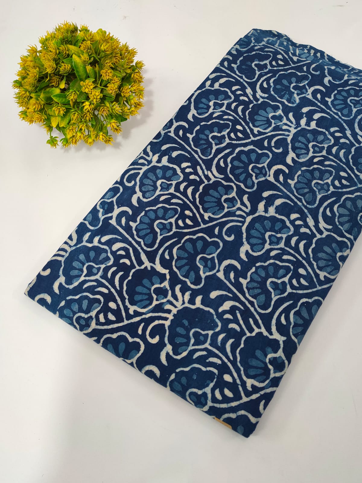 Navy Blue Floral Indigo Print (Dabu Indigo Print) Pure Cotton Fabric From Tulsi Prints