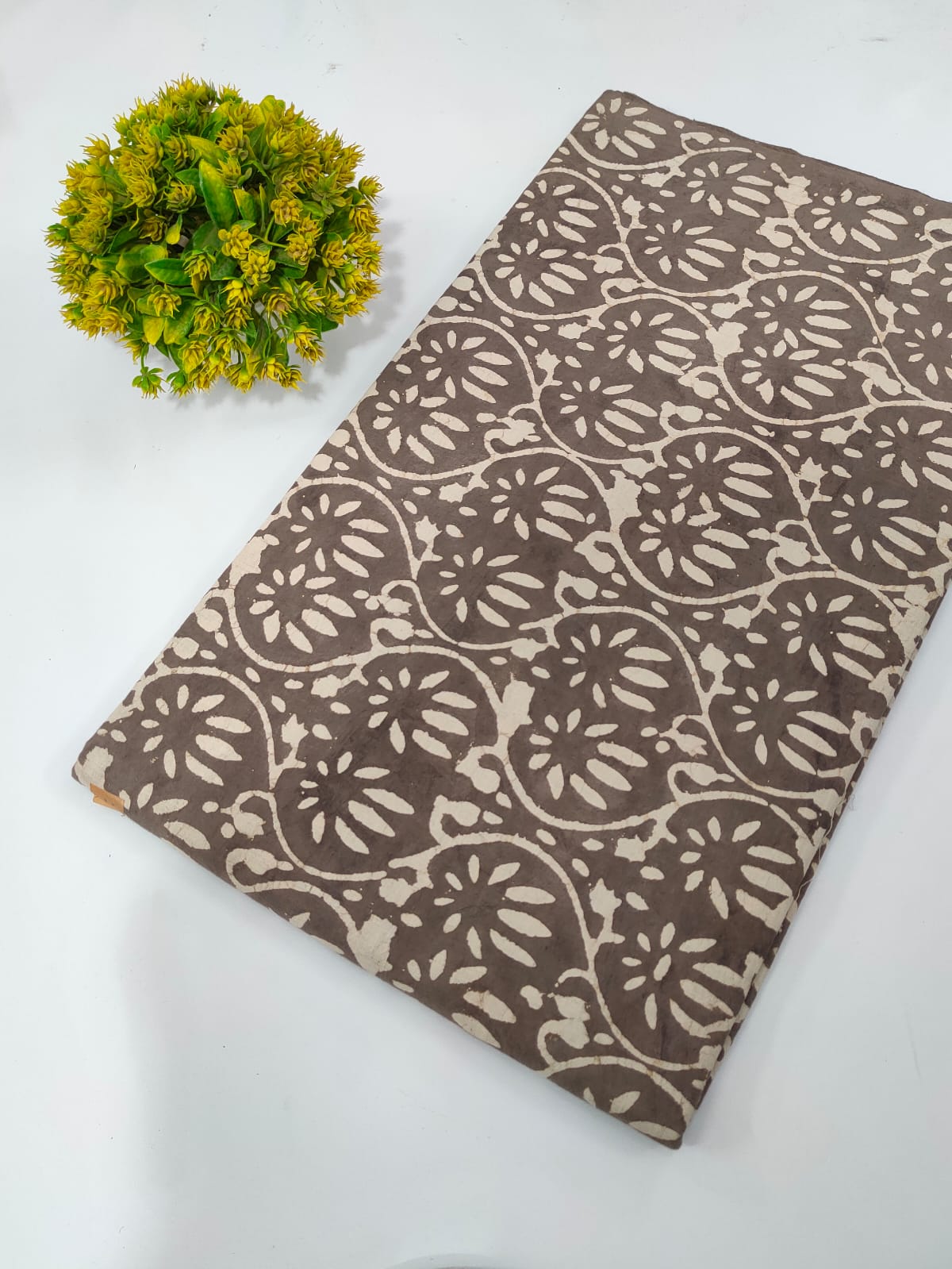 Brown Floral Dabu Print Pure Cotton Fabric From Tulsi Prints