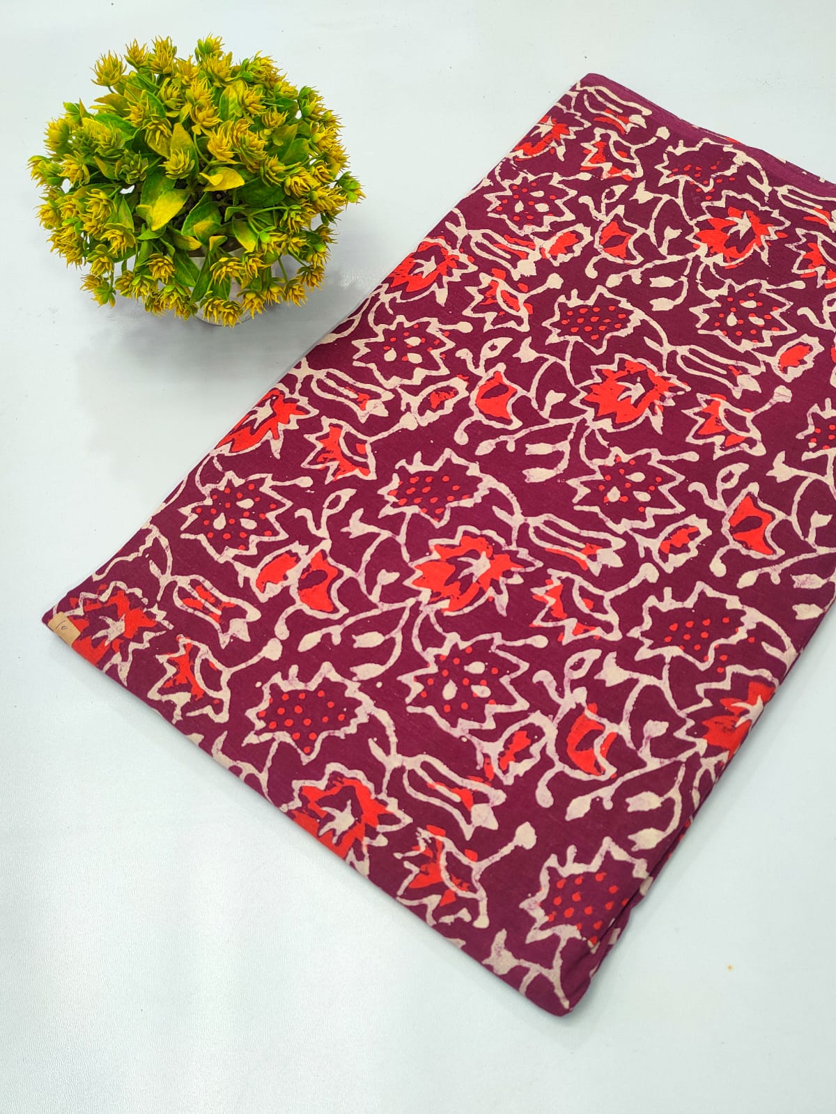 Maroon Floral Dabu Print Pure Cotton Fabric From Tulsi Prints