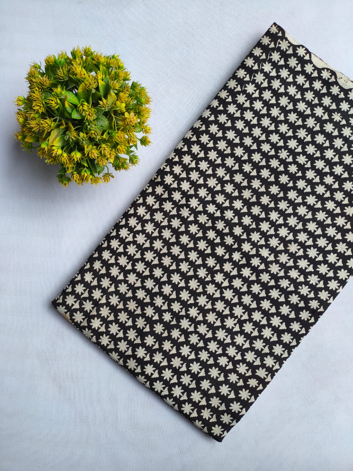 Black Floral Bagru Block Print Pure Cotton Fabric From Tulsi Prints