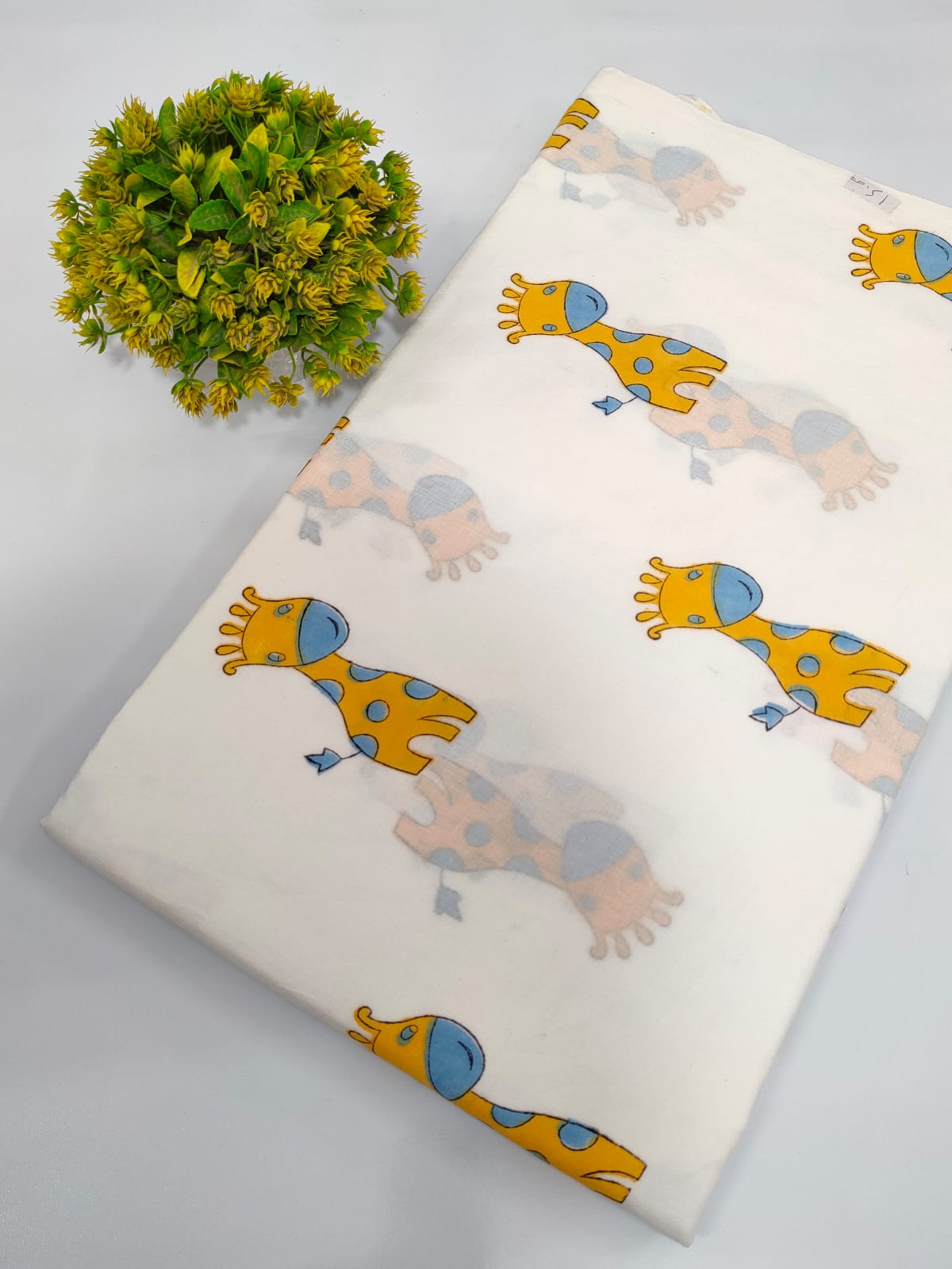 Yellow Giraffe Sanganeri Block Print Pure Cotton Fabric From Tulsi Prints