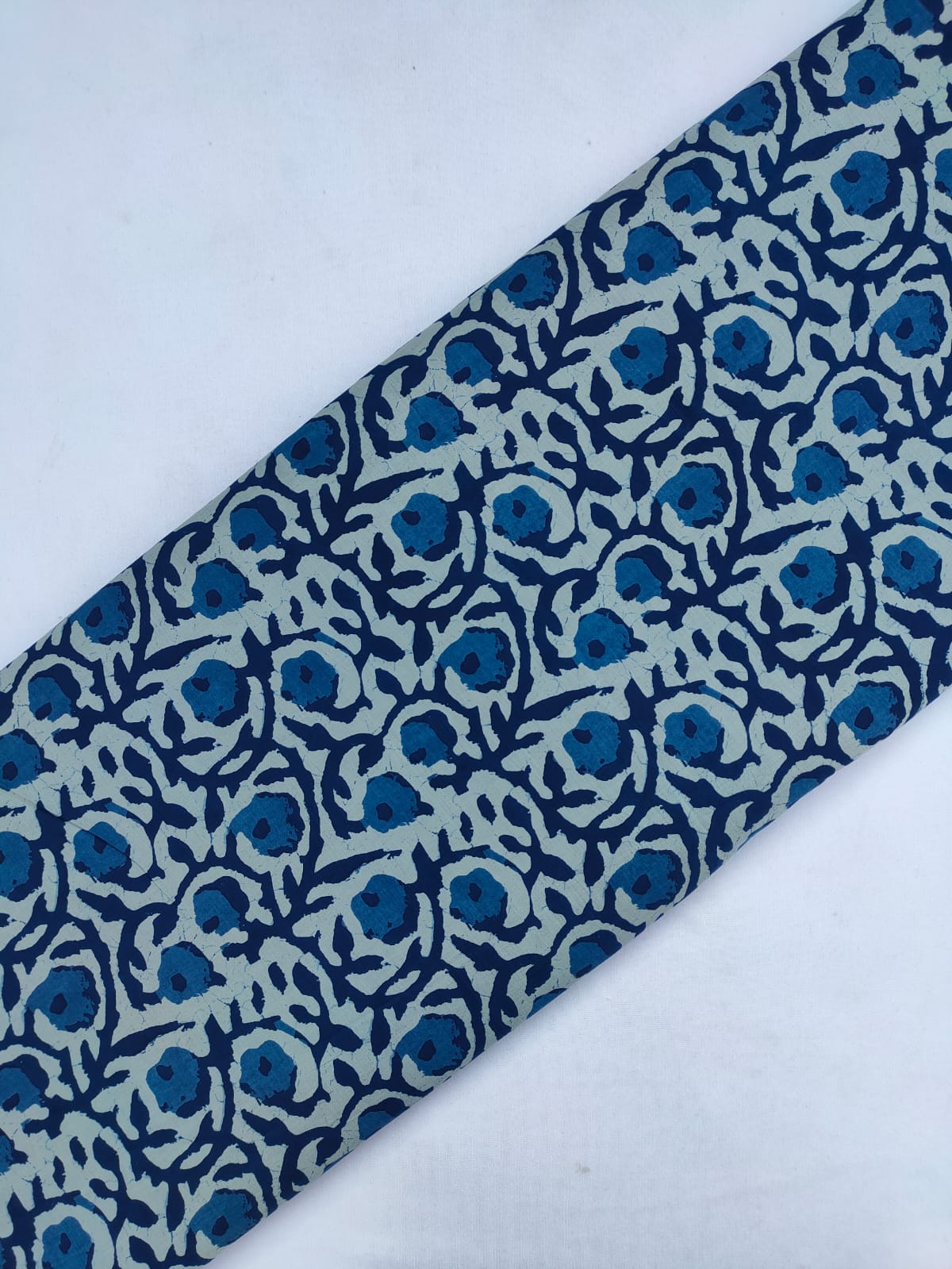 Navy Blue Floral Screen Print Pure Cotton Fabric From Tulsi Prints