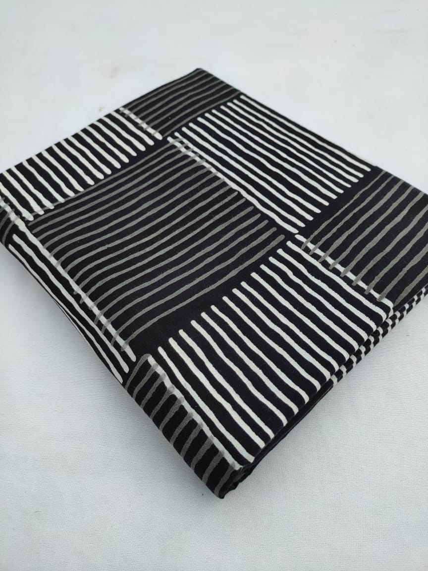Black Geometric Dabu Print Pure Cotton Fabric From Tulsi Prints