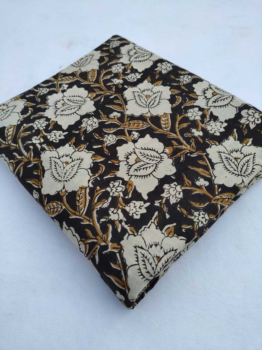 Black Floral Bagru Block Print Cotton Fabric From Tulsi Prints