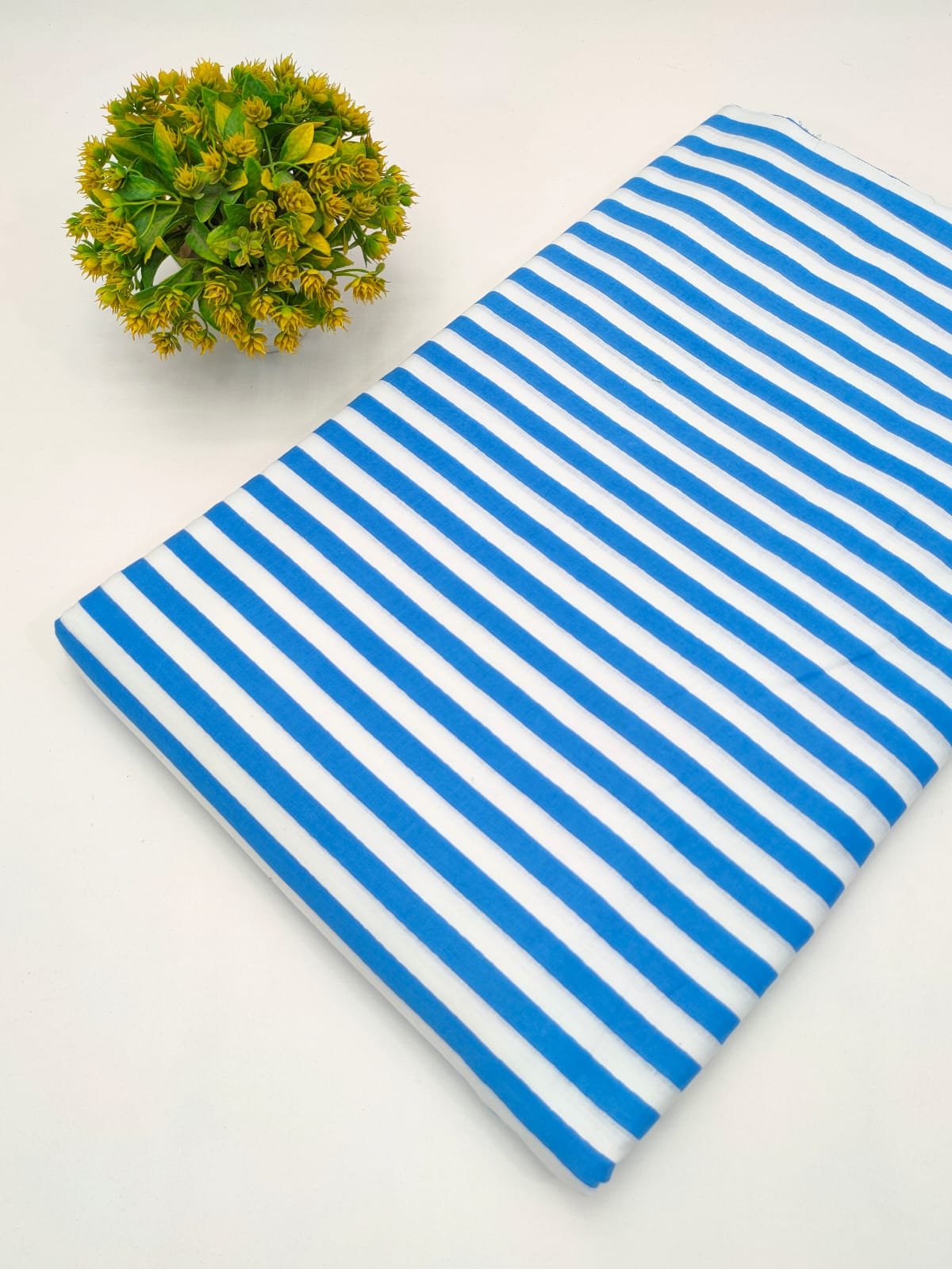 Blue Striped Screen Print Pure Cotton Fabric From Tulsi Prints