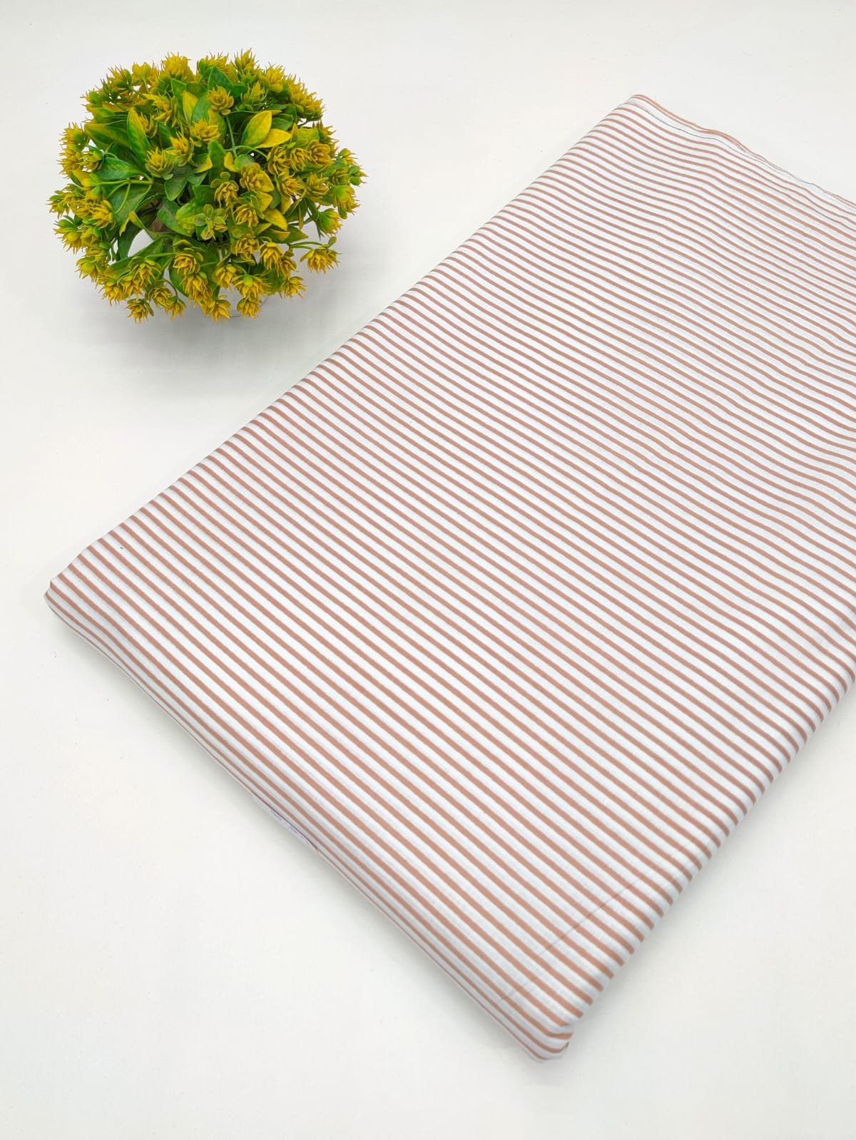 White and Rust Striped Screen Print Pure Cotton Fabric From Tulsi Prints