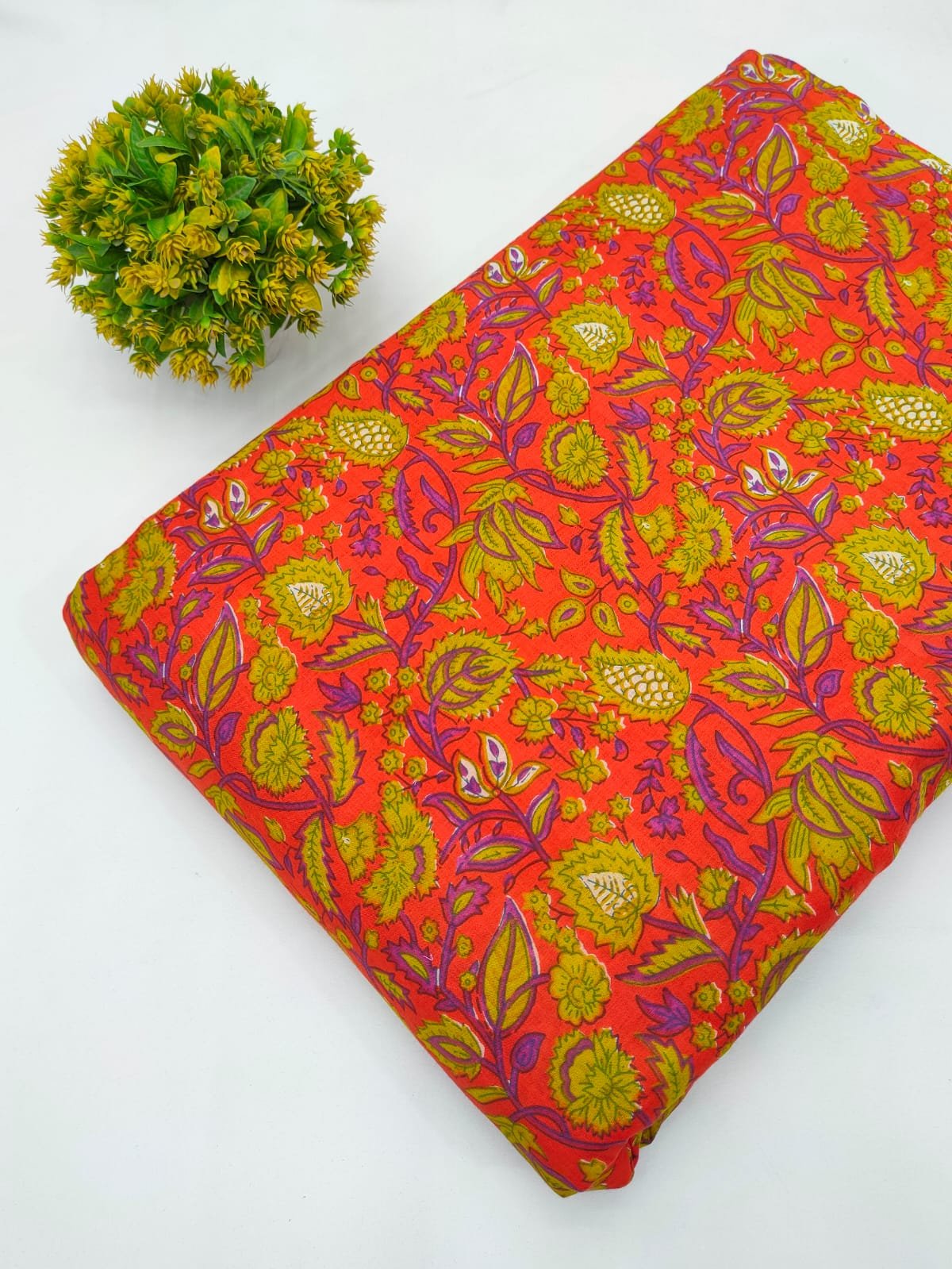Red Floral Screen Print Pure Cotton Fabric From Tulsi Prints