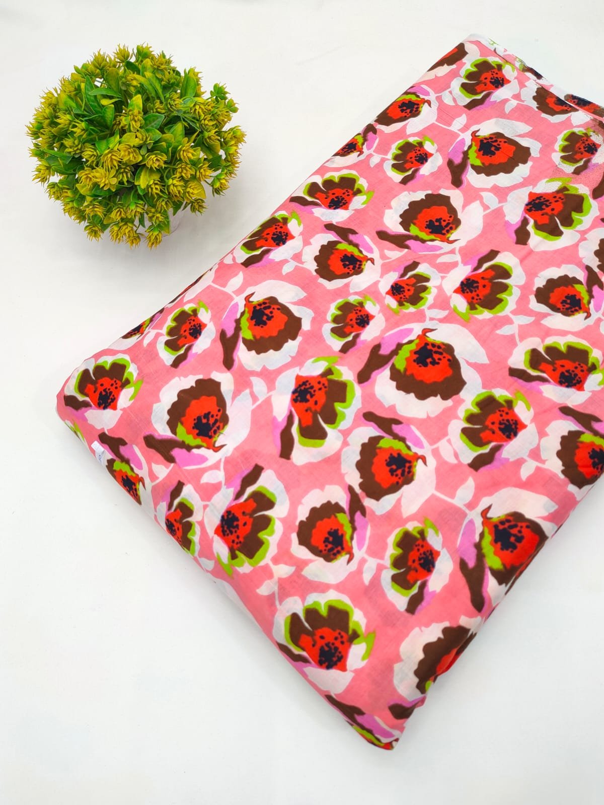 Pink Floral Screen Print Pure Cotton Fabric From Tulsi Prints