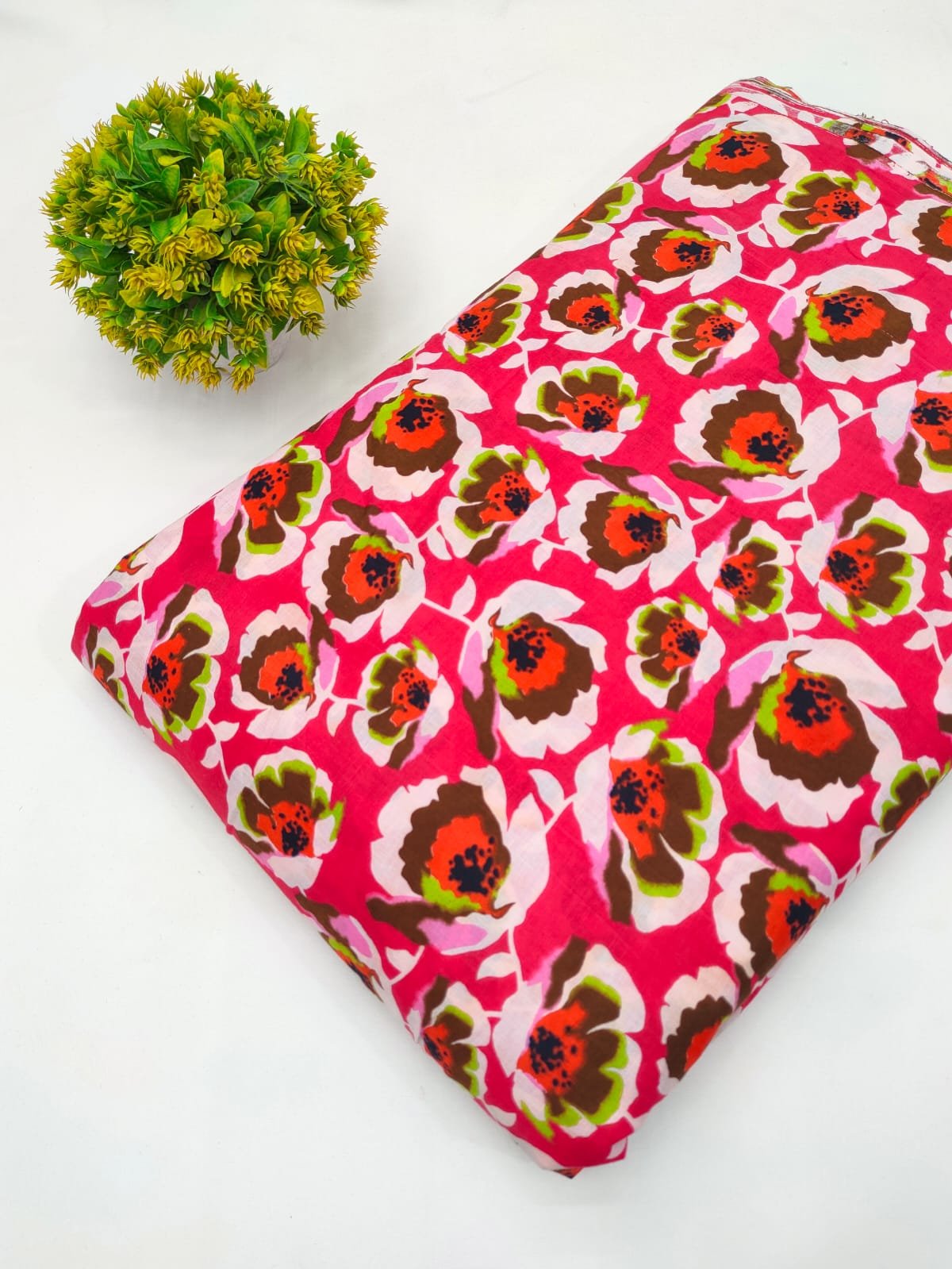 Pink Floral Screen Print Pure Cotton Fabric From Tulsi Prints