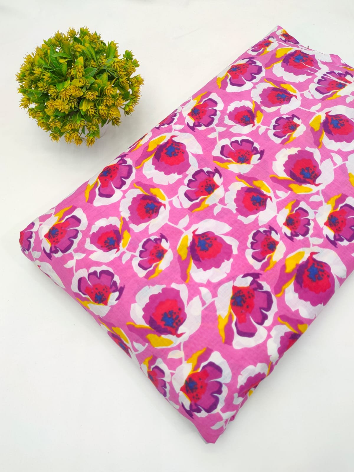 Pink Floral Screen Print Pure Cotton Fabric From Tulsi Prints