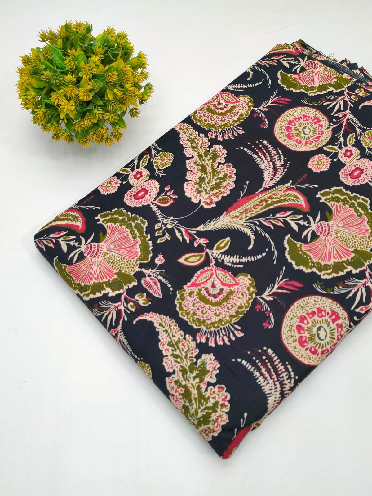 Black Floral Boota Screen Print Pure Cotton Fabric From Tulsi Prints