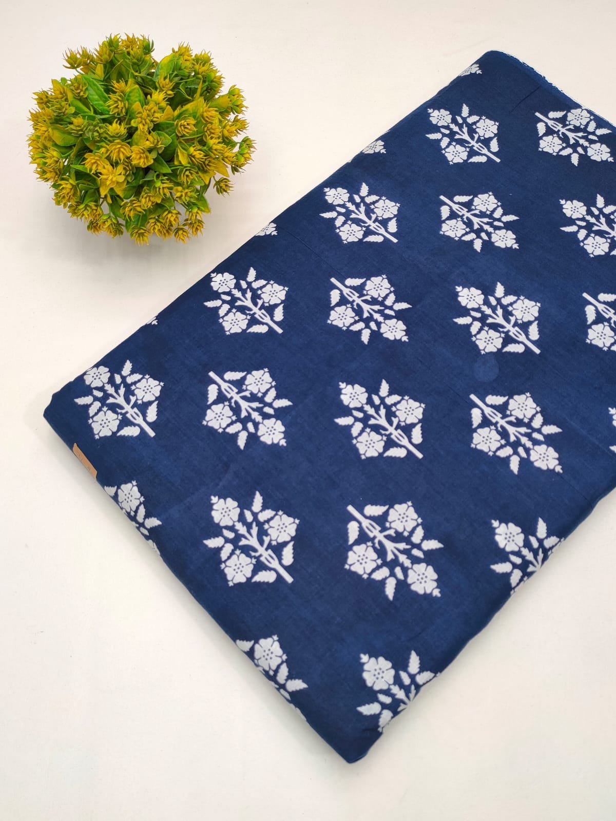 Navy Blue Floral Boota Screen Print Pure Cotton Fabric From Tulsi Prints