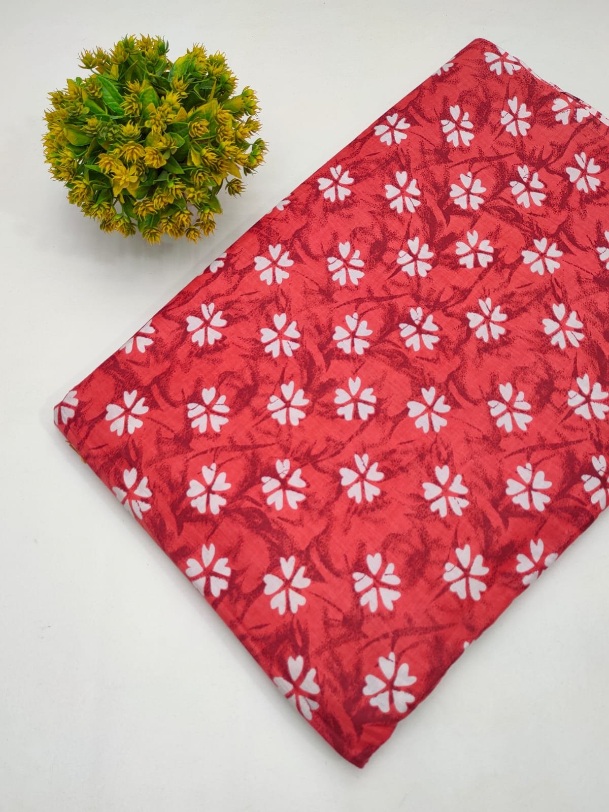 Red Floral Boota Screen Print Pure Cotton Fabric From Tulsi Prints