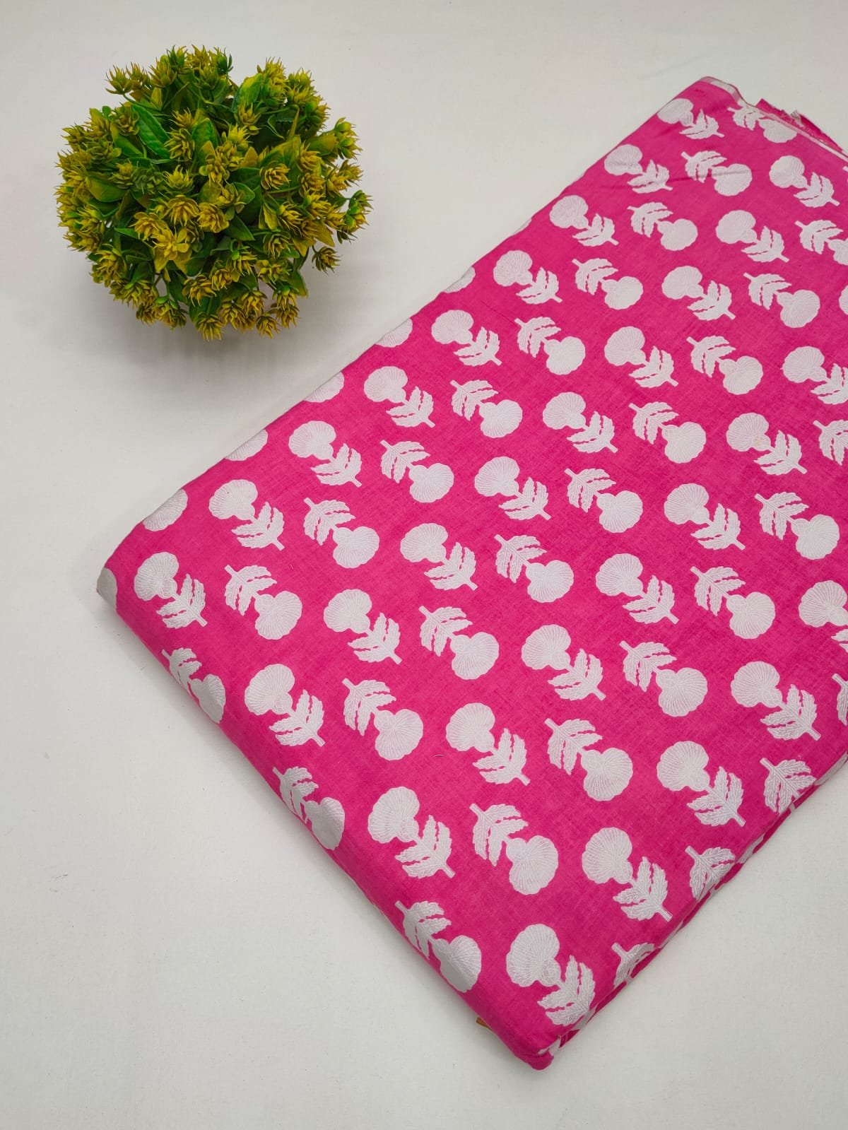 Pink Floral Buti Screen Print Pure Cotton Fabric From Tulsi Prints